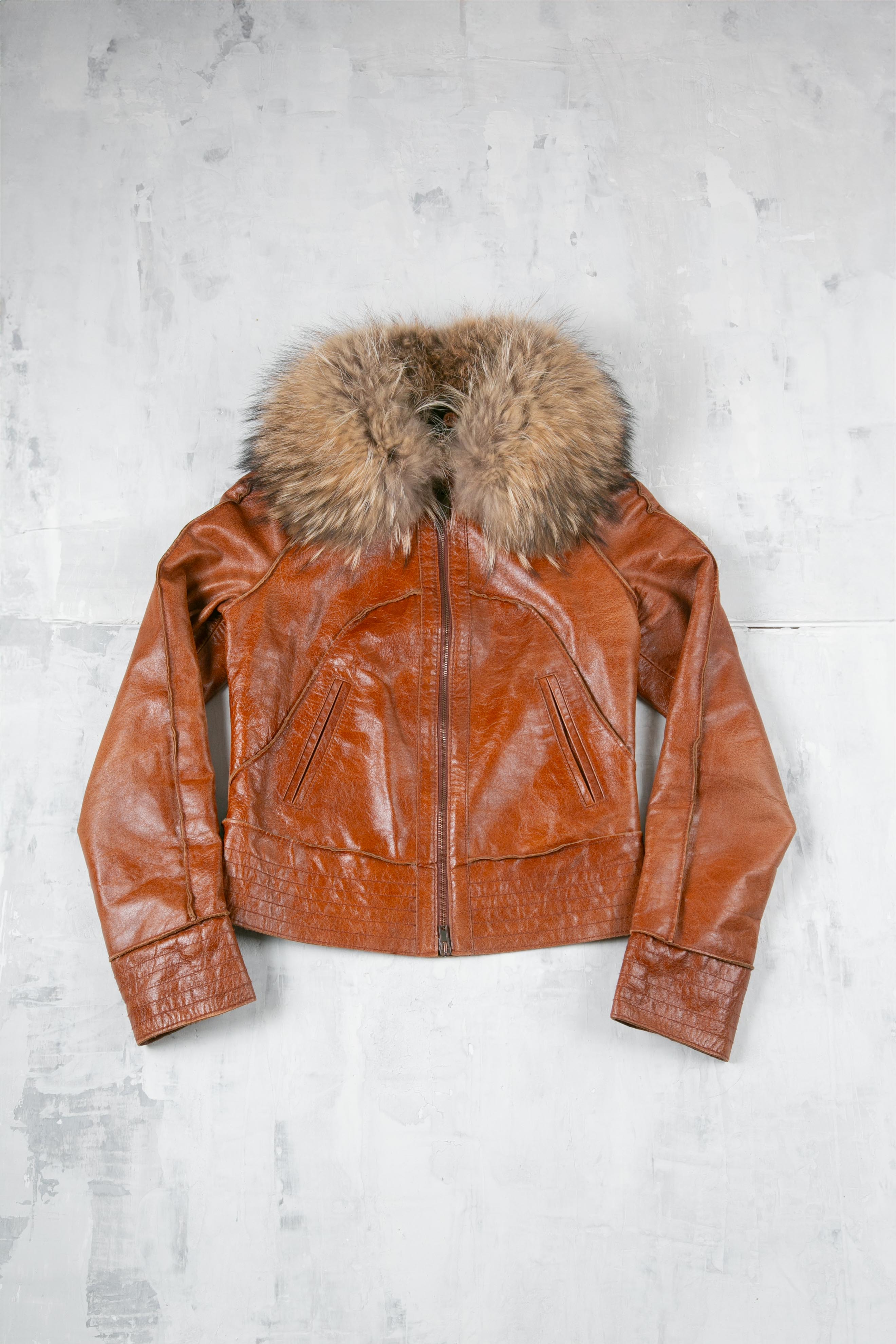 FUR NECKLINE LEATHER JACKET