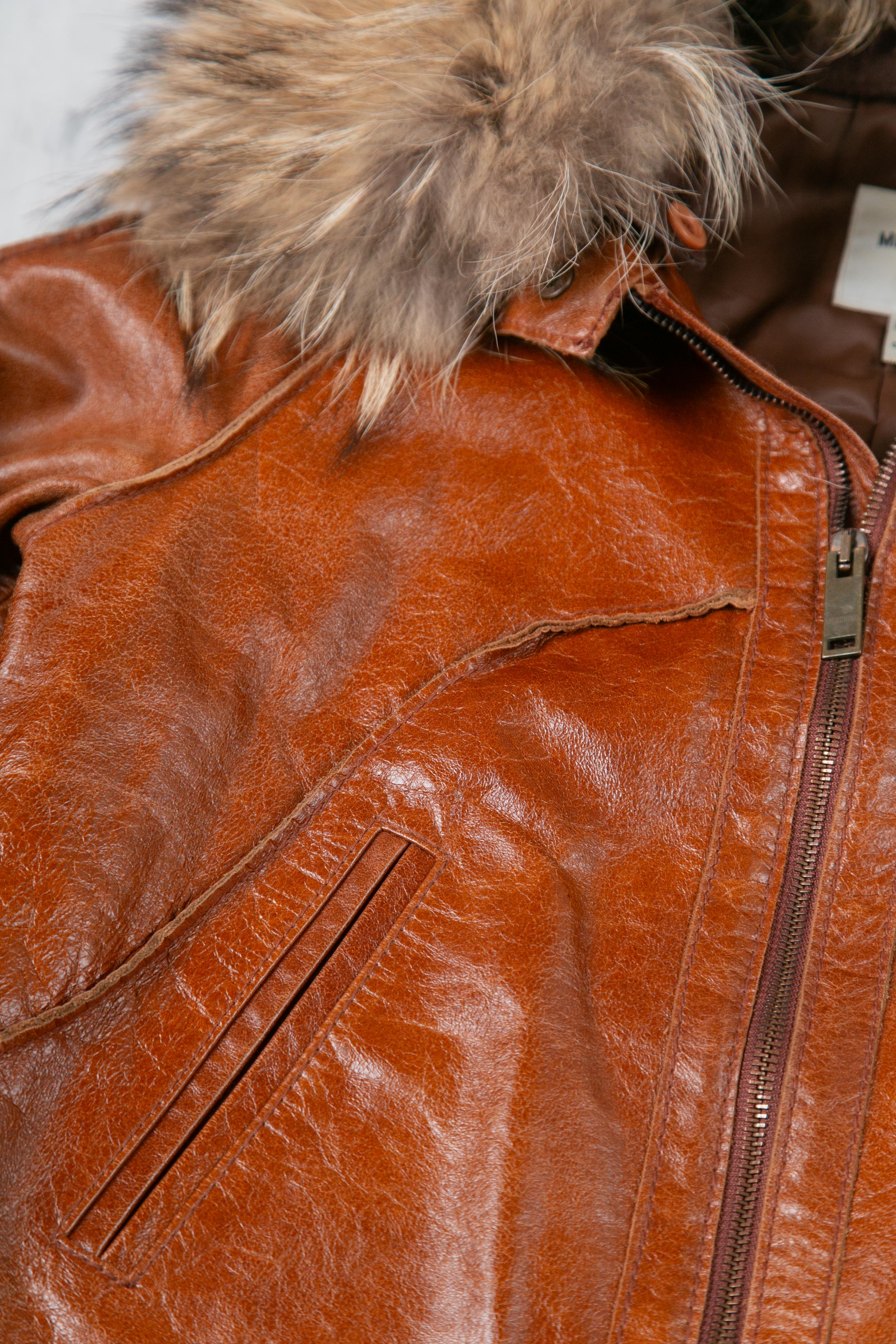 FUR NECKLINE LEATHER JACKET