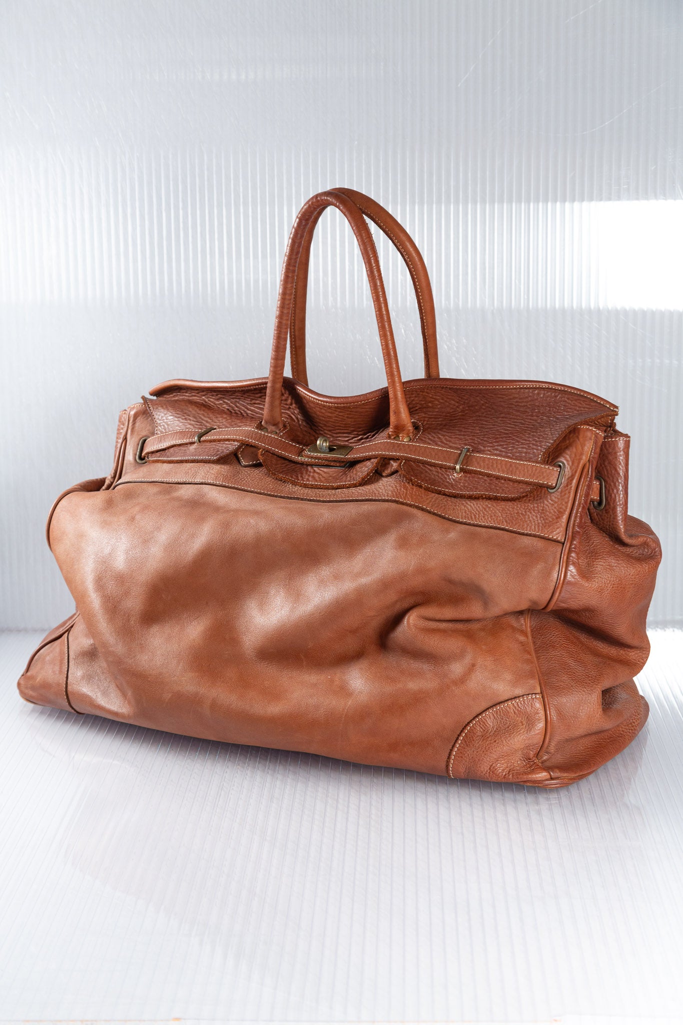 WASHED BROWN LEATHER FIRKIN TRAVELBAG