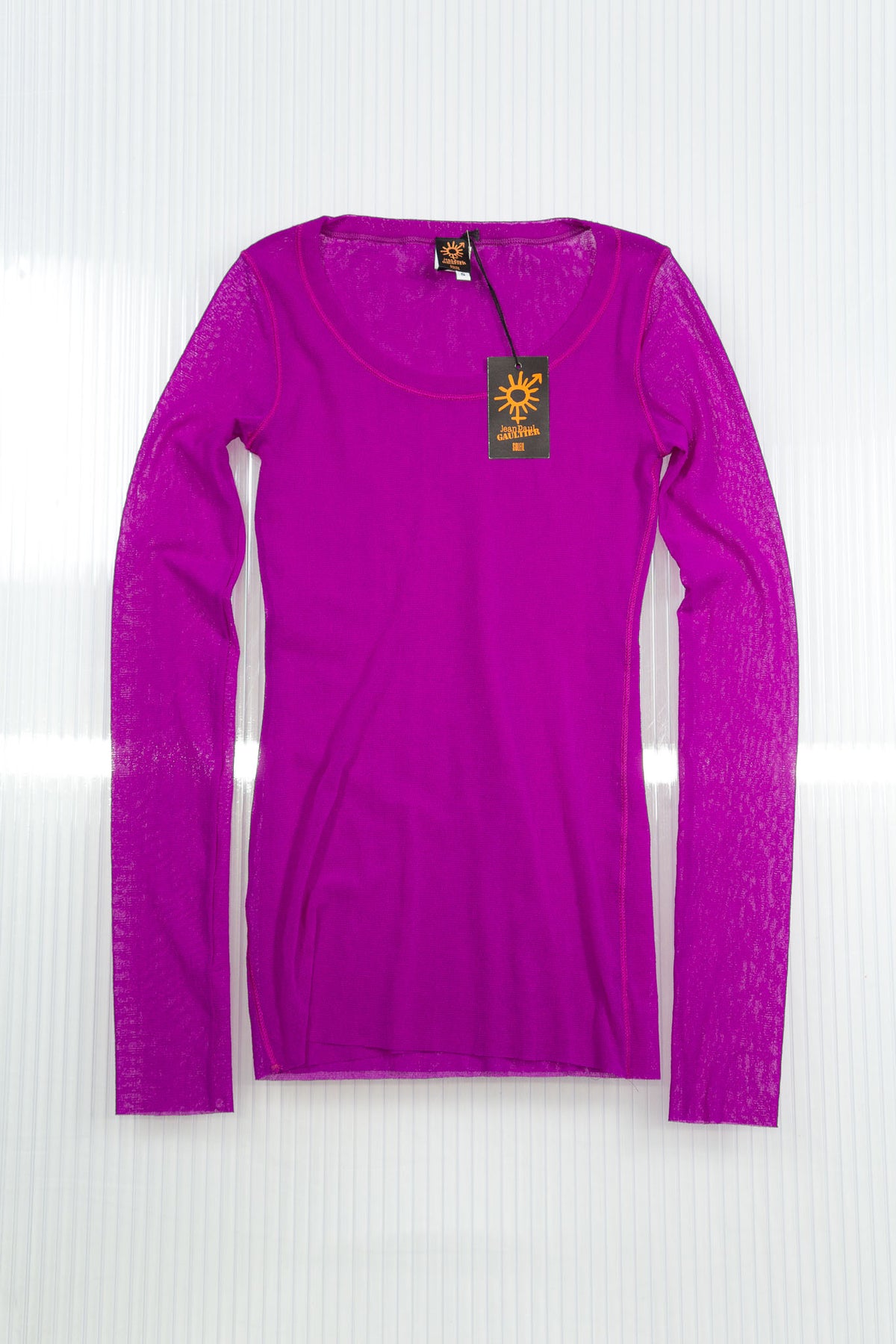 JEAN PAUL GAULTIER FUCHSIA SHEER MESH LONG SLEEVE TOP
