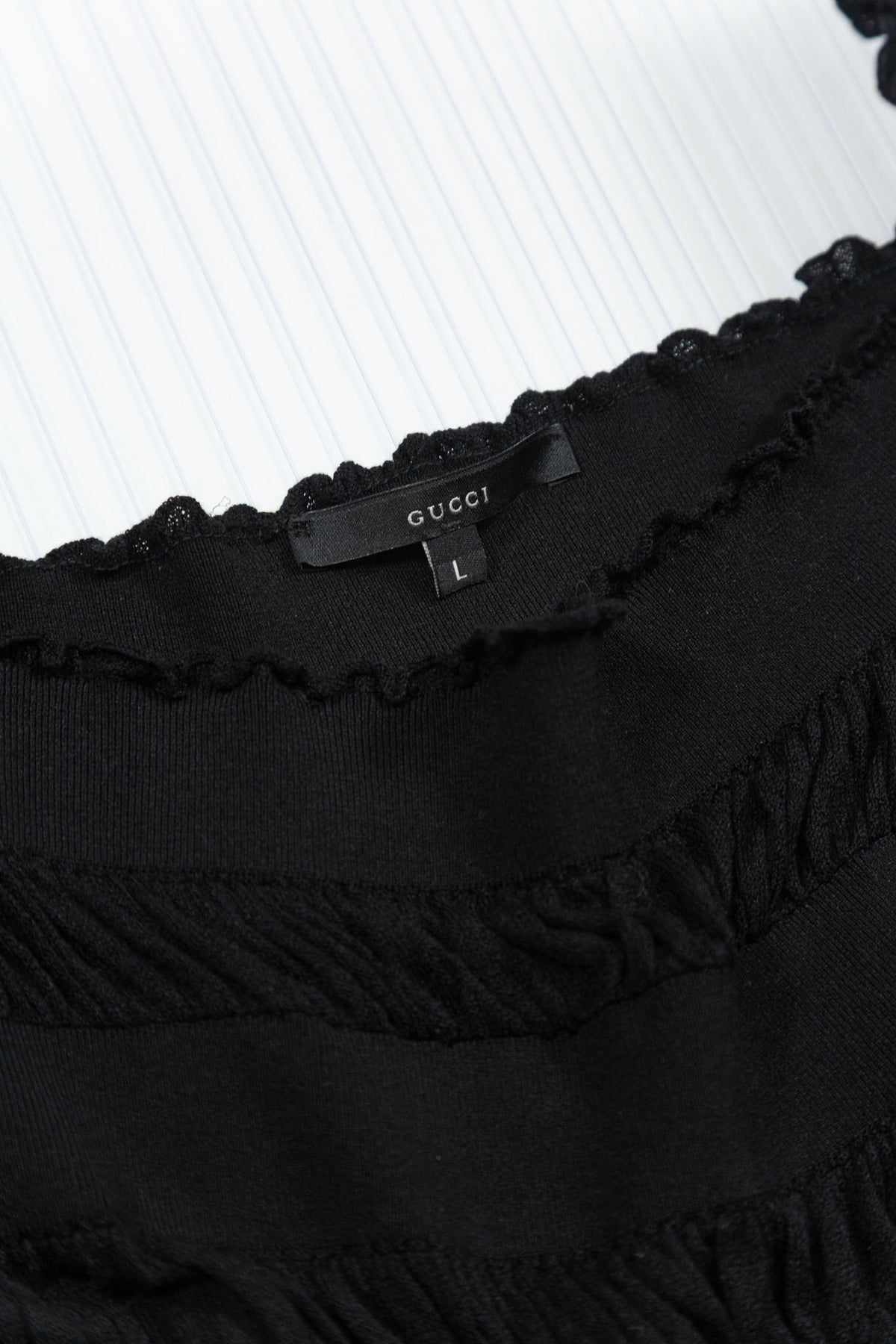 GUCCI TOM FORD BLACK SILK RUFFLED CAMISOLE