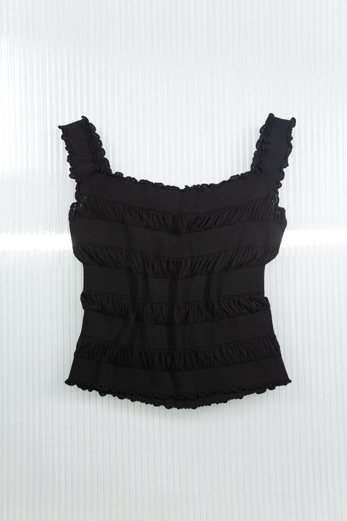 GUCCI TOM FORD BLACK SILK RUFFLED CAMISOLE
