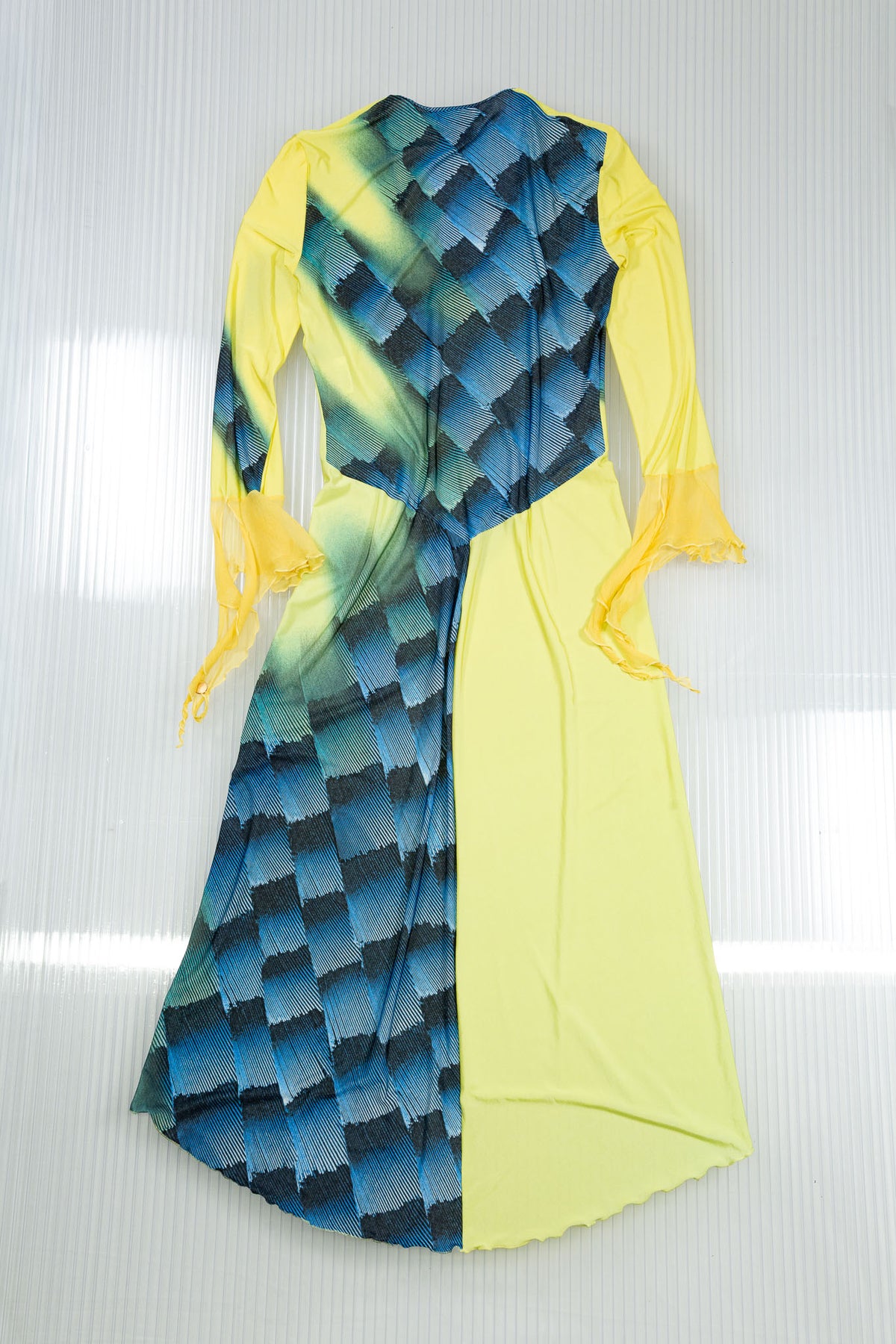 ROBERTO CAVALLI LIME ASYMMETRIC MESH MIDI DRESS