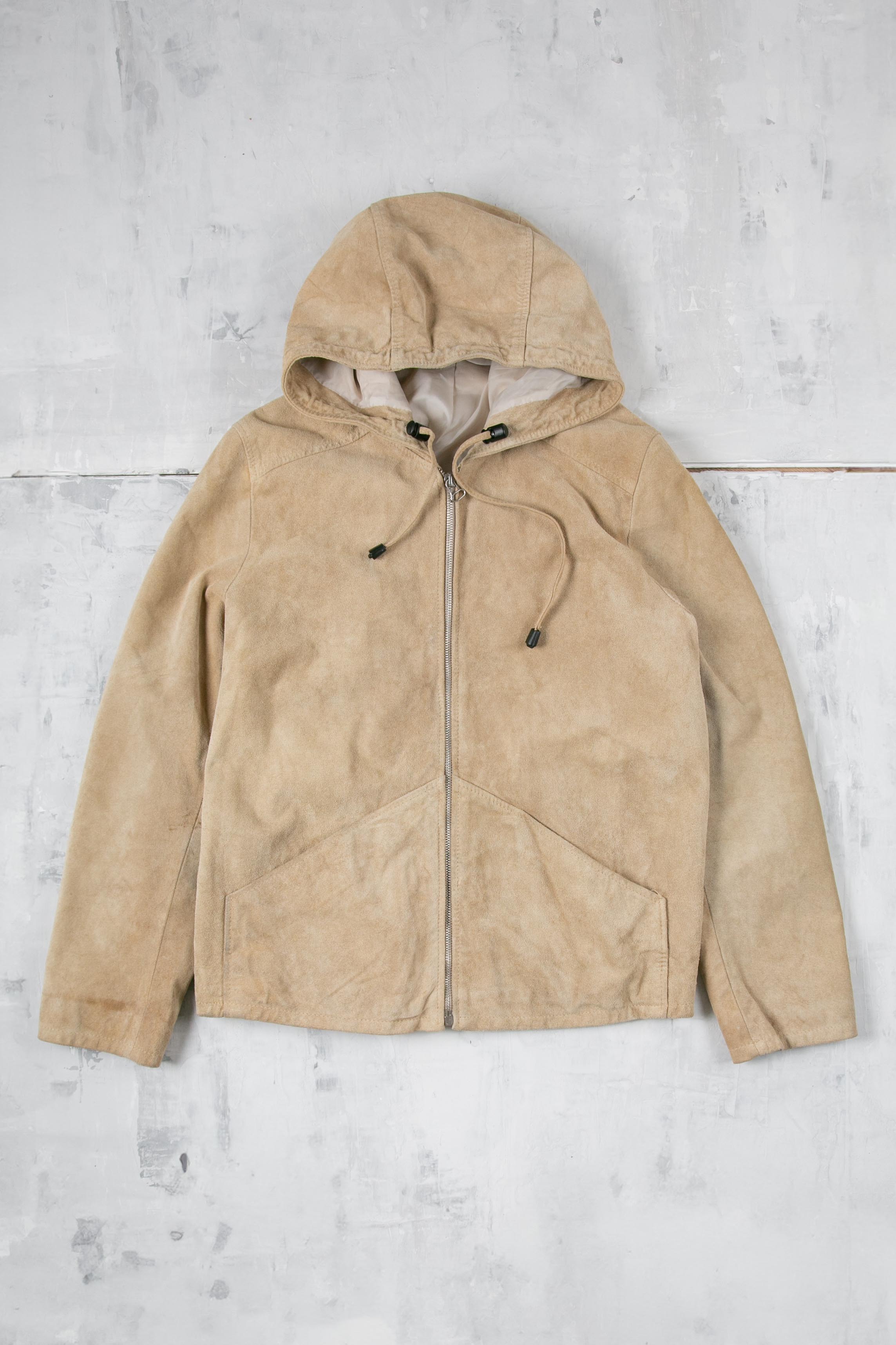 BEIGE HOODIE SUEDE JEACKET