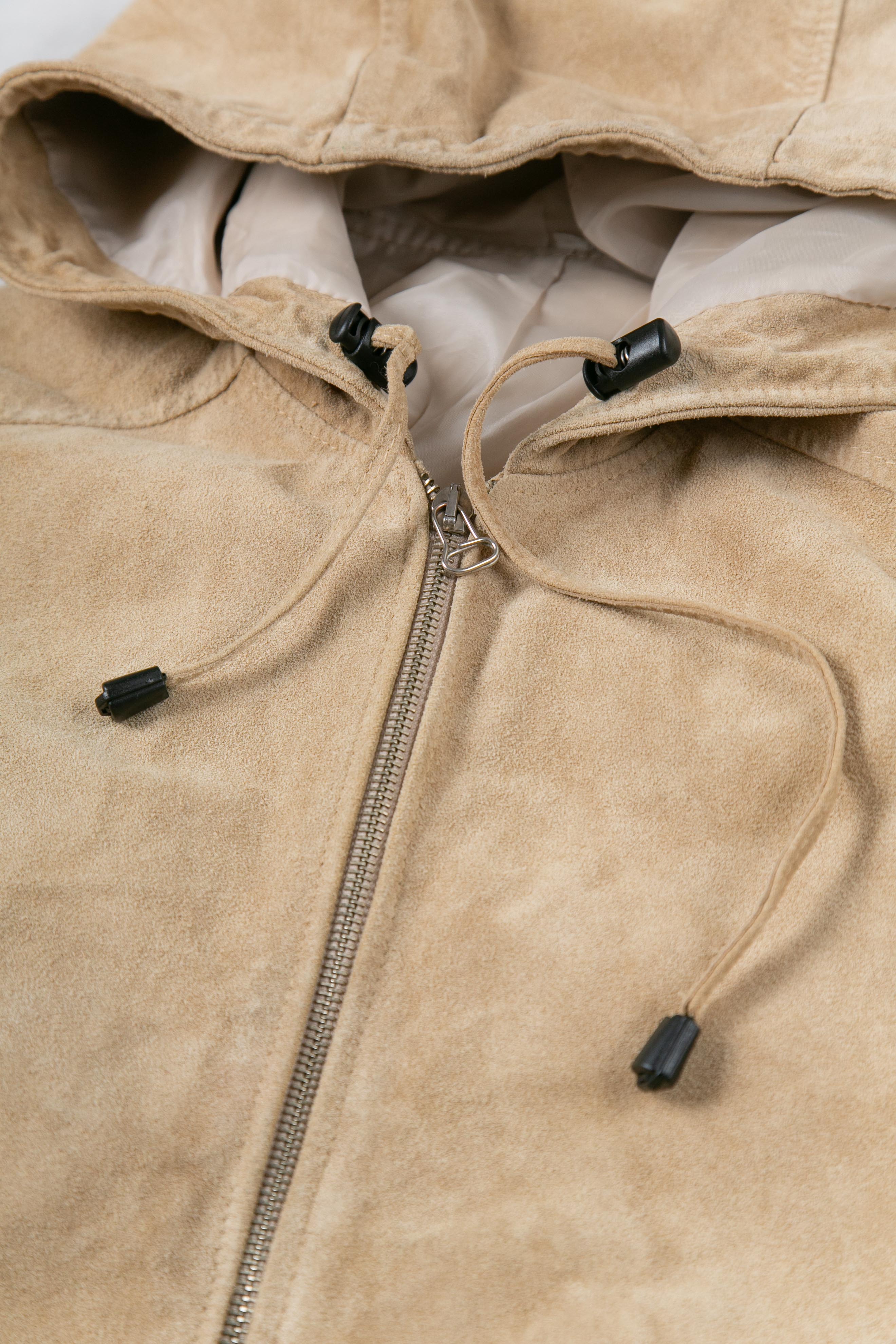 BEIGE HOODIE SUEDE JEACKET