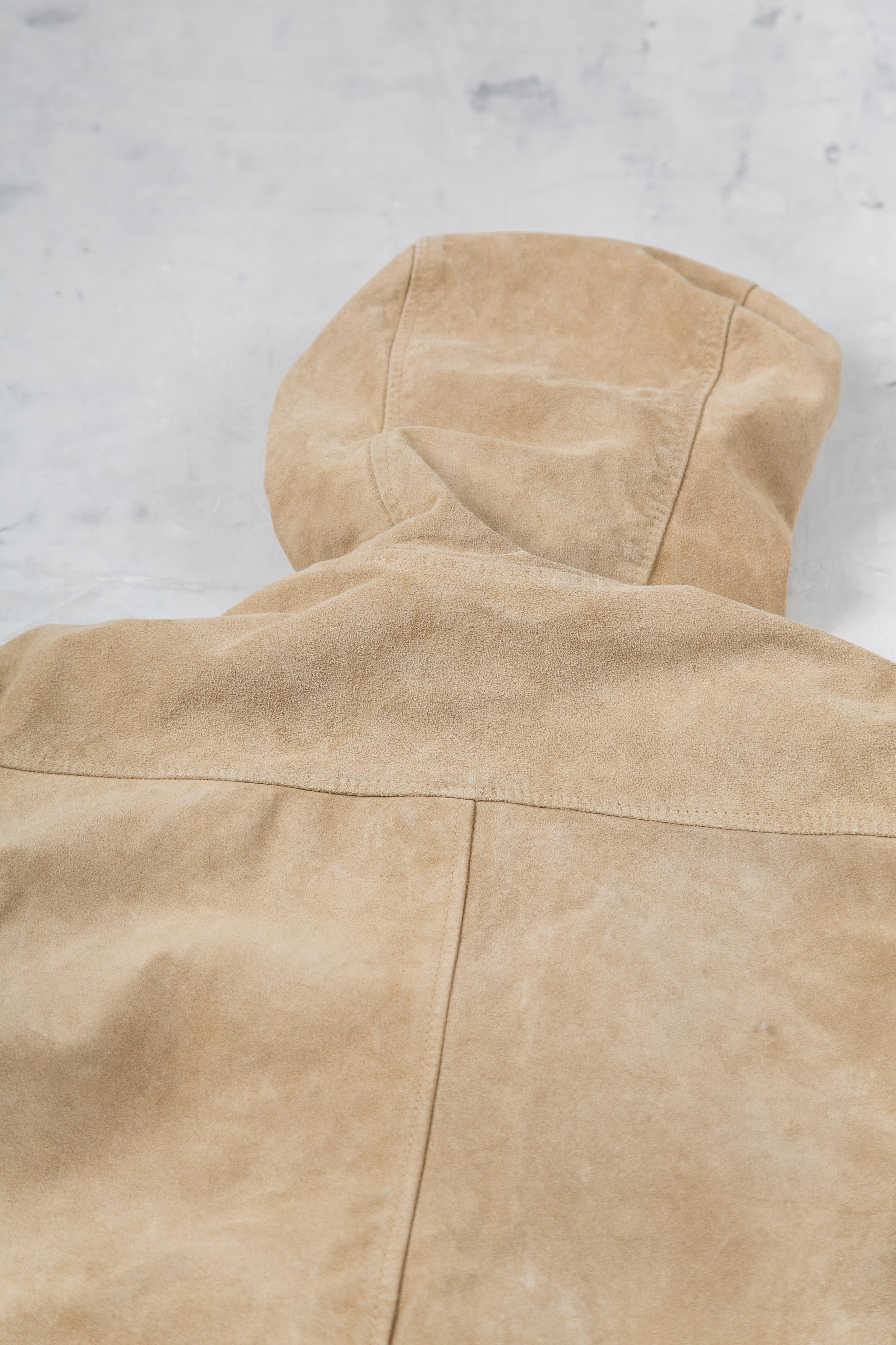 BEIGE HOODIE SUEDE JEACKET