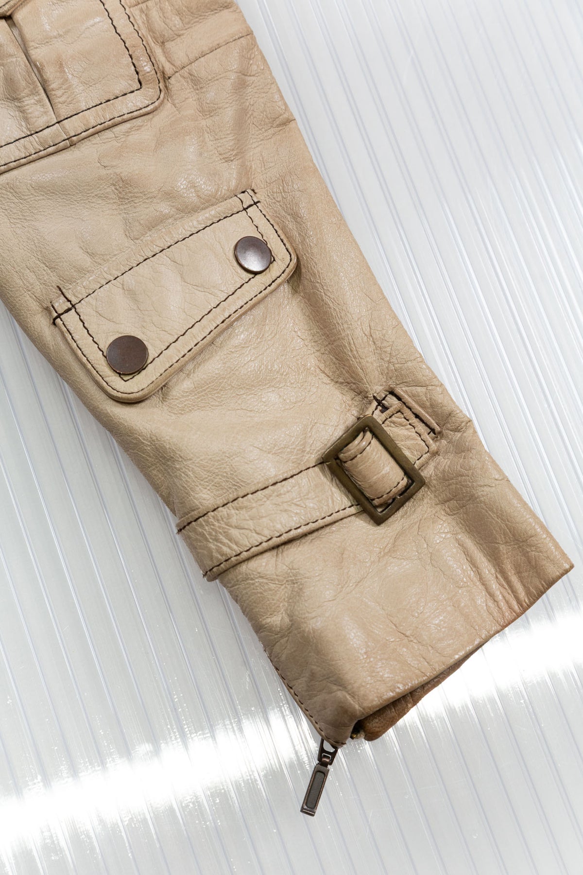 SAND LEATHER CROPPED UTILITY JACKET