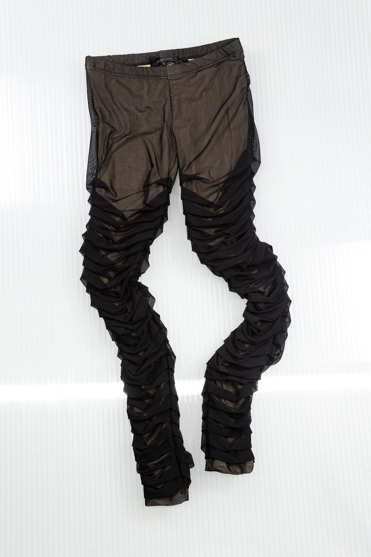 BLACK SHEER RUFFLED LEGGINGS