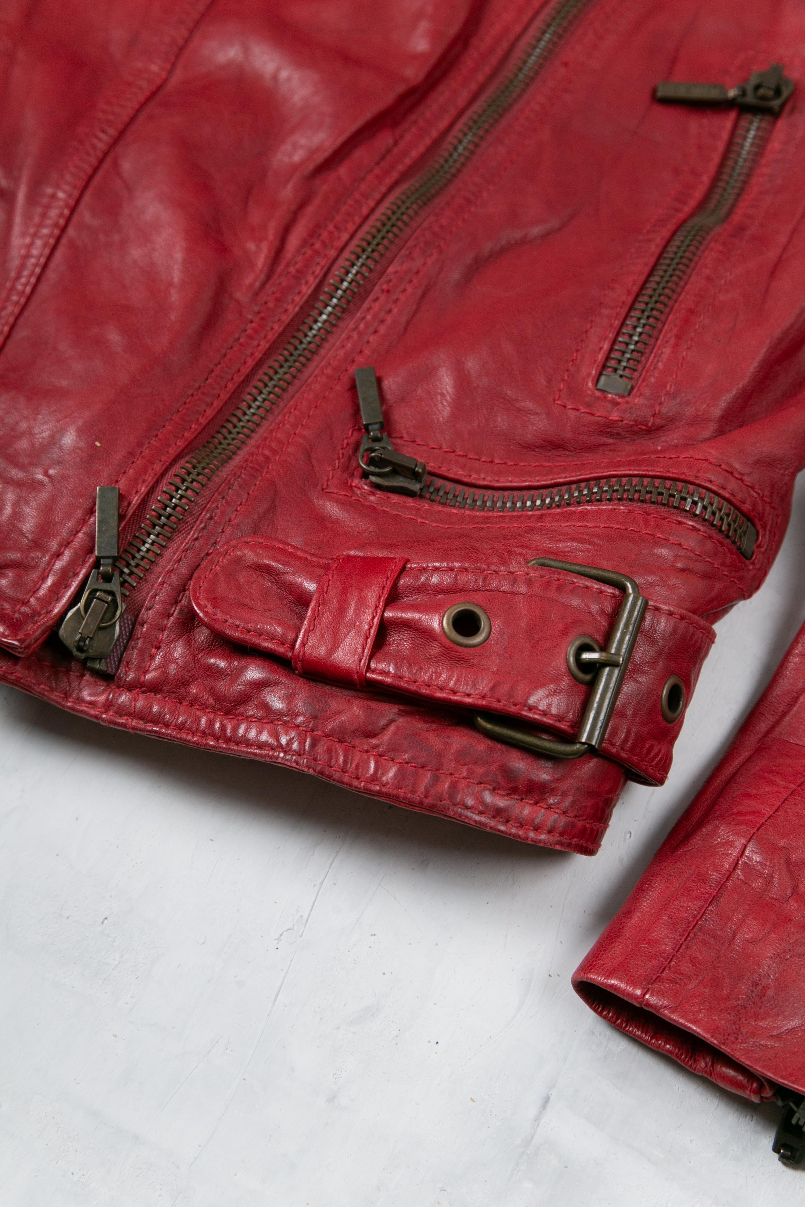 RED ZIPPERS LEATHER JACKET