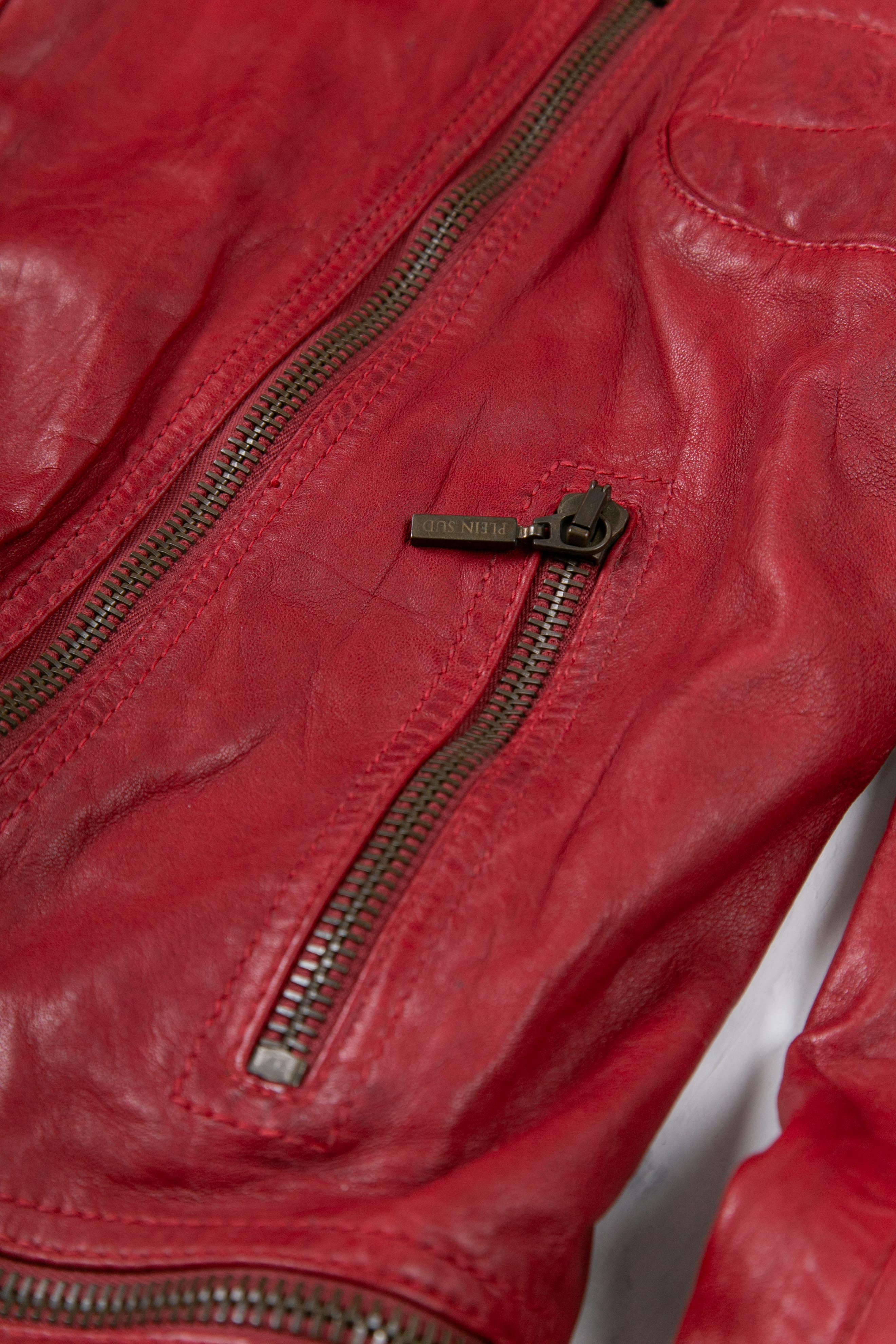 RED ZIPPERS LEATHER JACKET