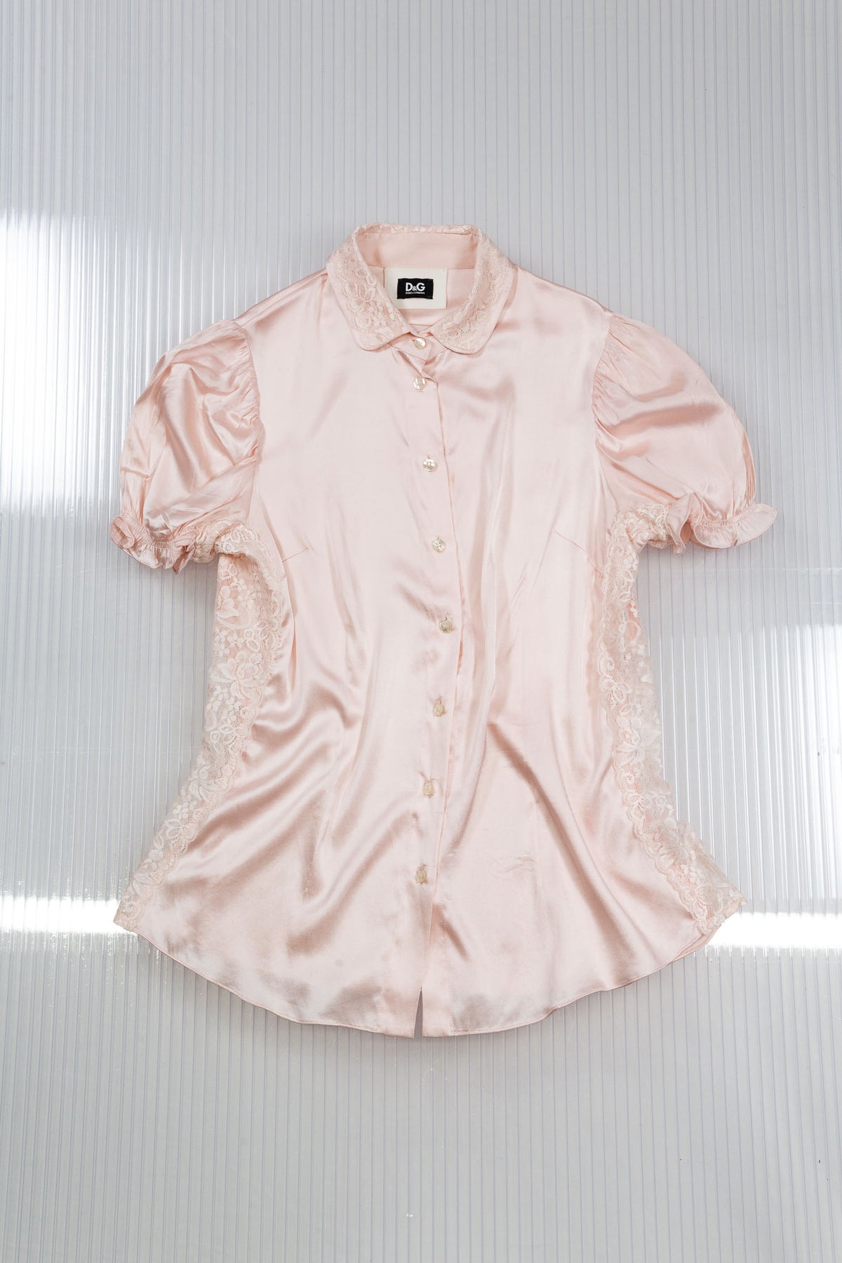 DOLCE & GBBANA SILK PINK LACE SHIRT