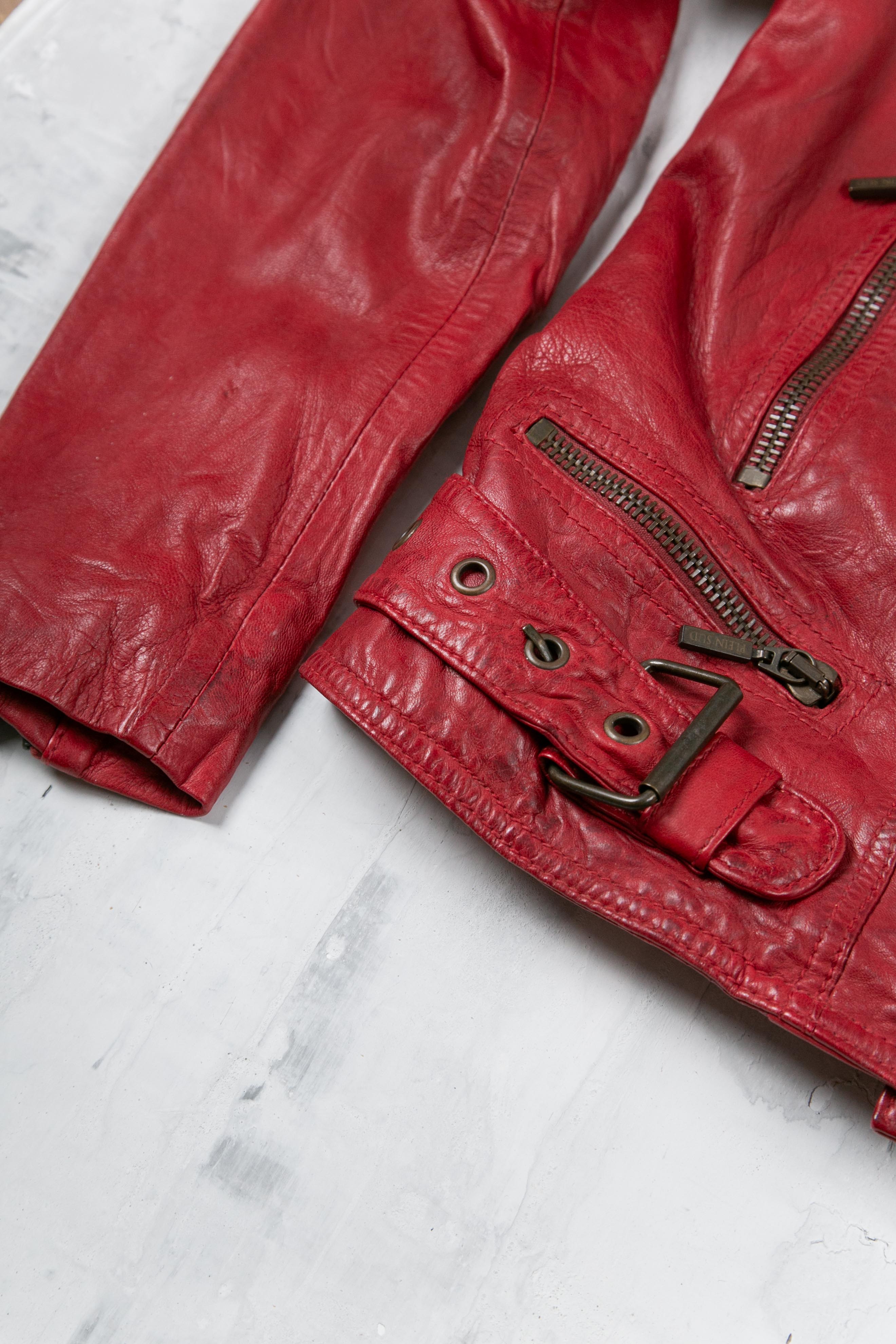 RED ZIPPERS LEATHER JACKET