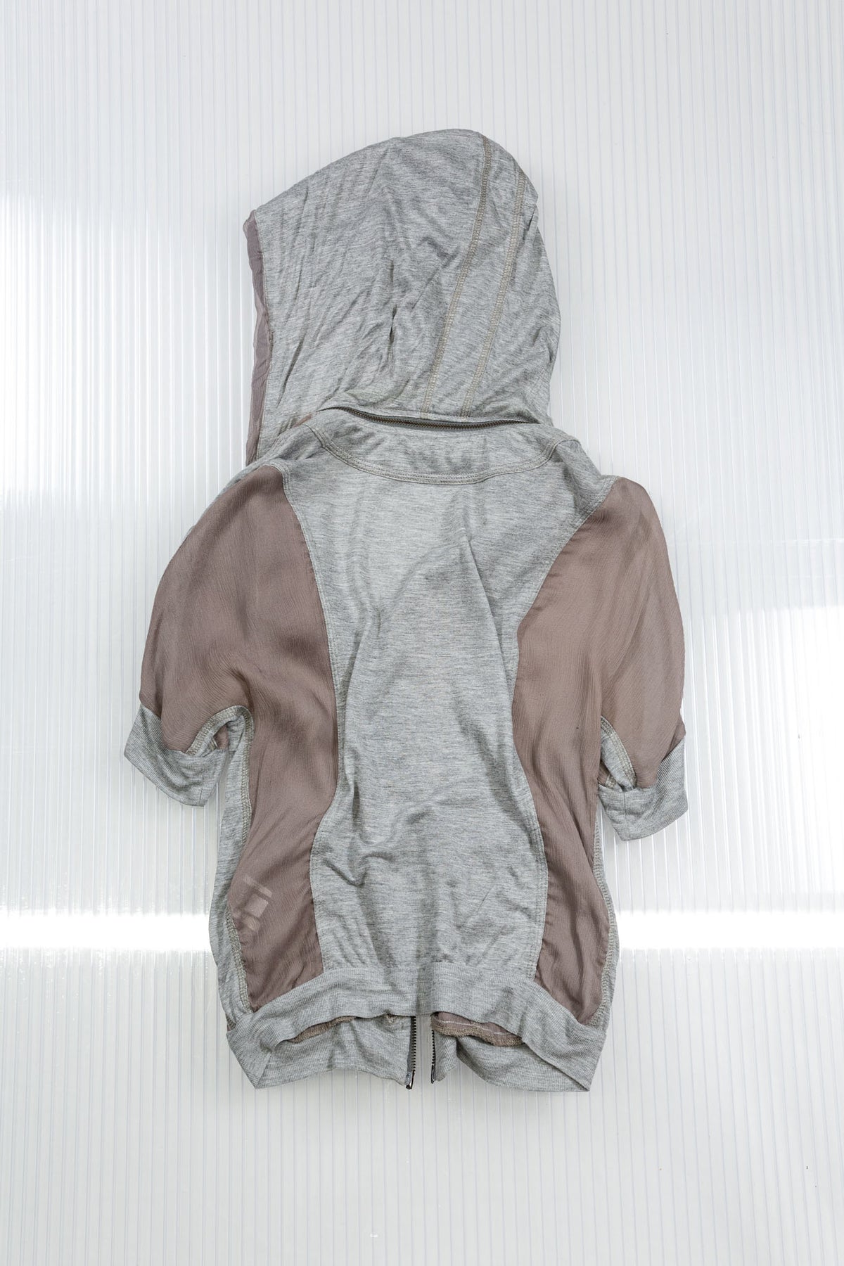 BROWN SHEER SILK ZIPPED HOODED TOP