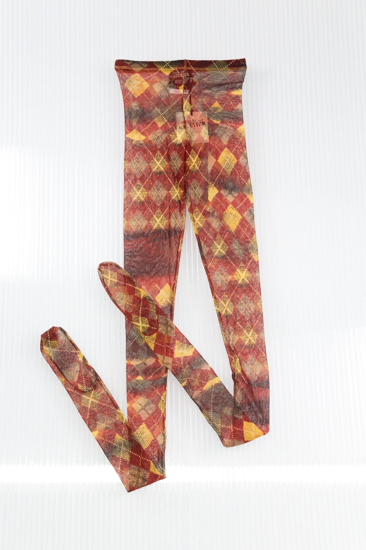 JEAN PAUL GAULTIER BURGUNDY ARGYLE PRINT SHEER TIGHTS