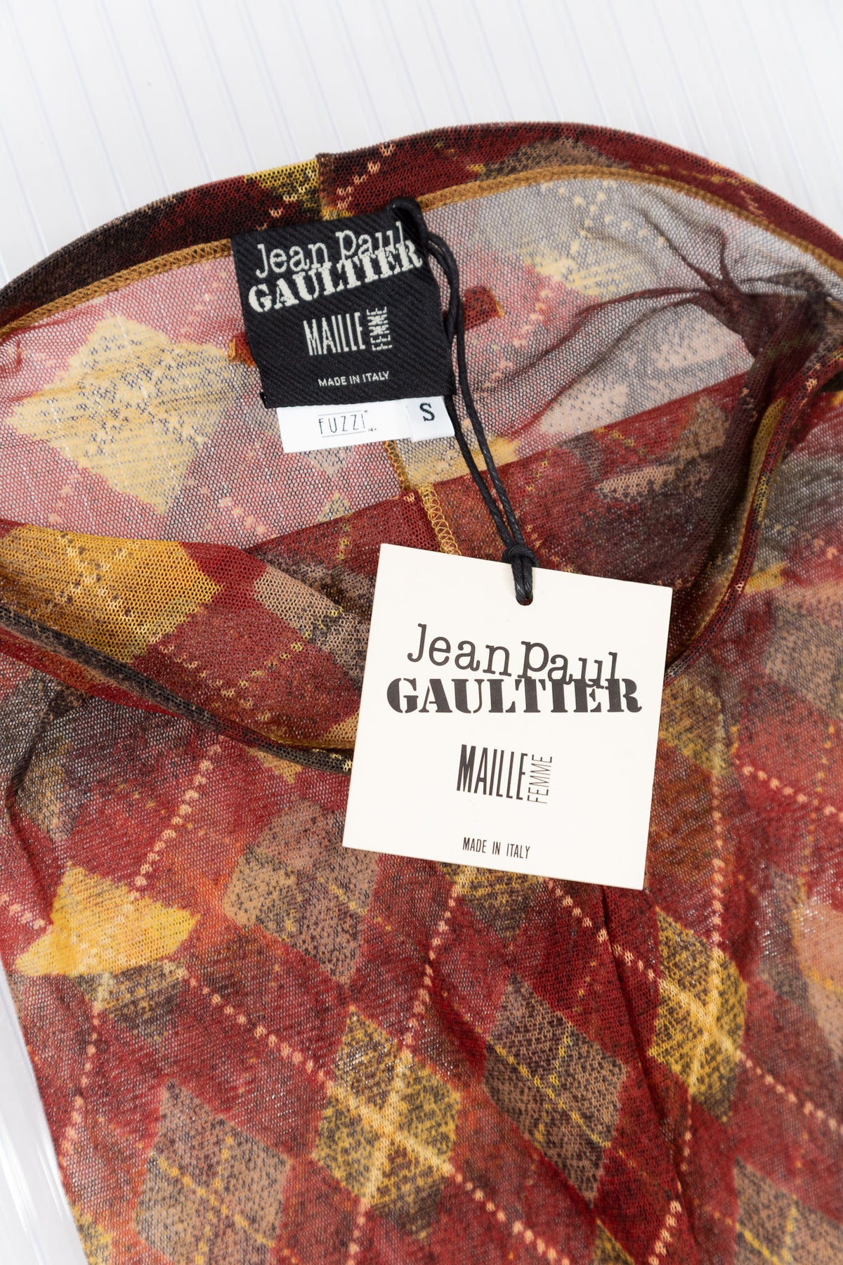 JEAN PAUL GAULTIER BURGUNDY ARGYLE PRINT SHEER TIGHTS
