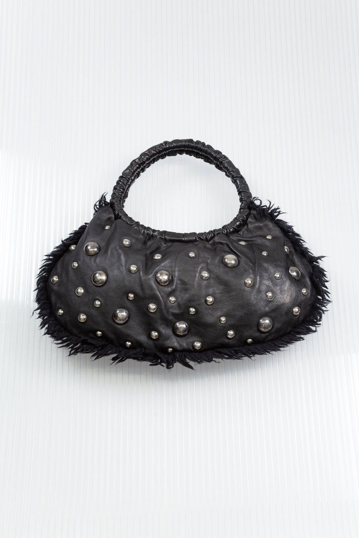 MOSCHINO BLACK STUDDED LEATHER SHOULDER BAG
