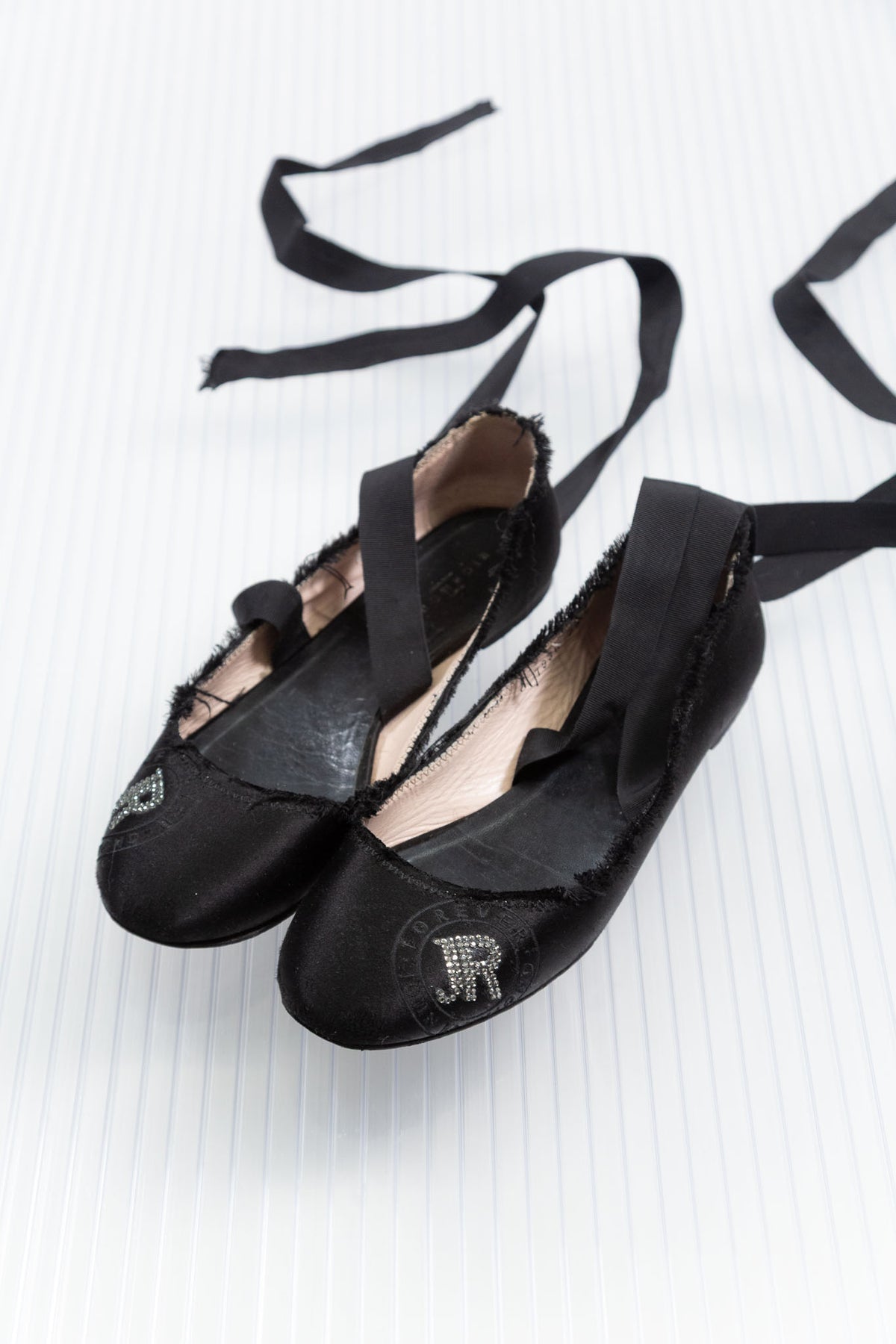 RICHMOND BLACK SATIN LACED-UP BALLERINAS
