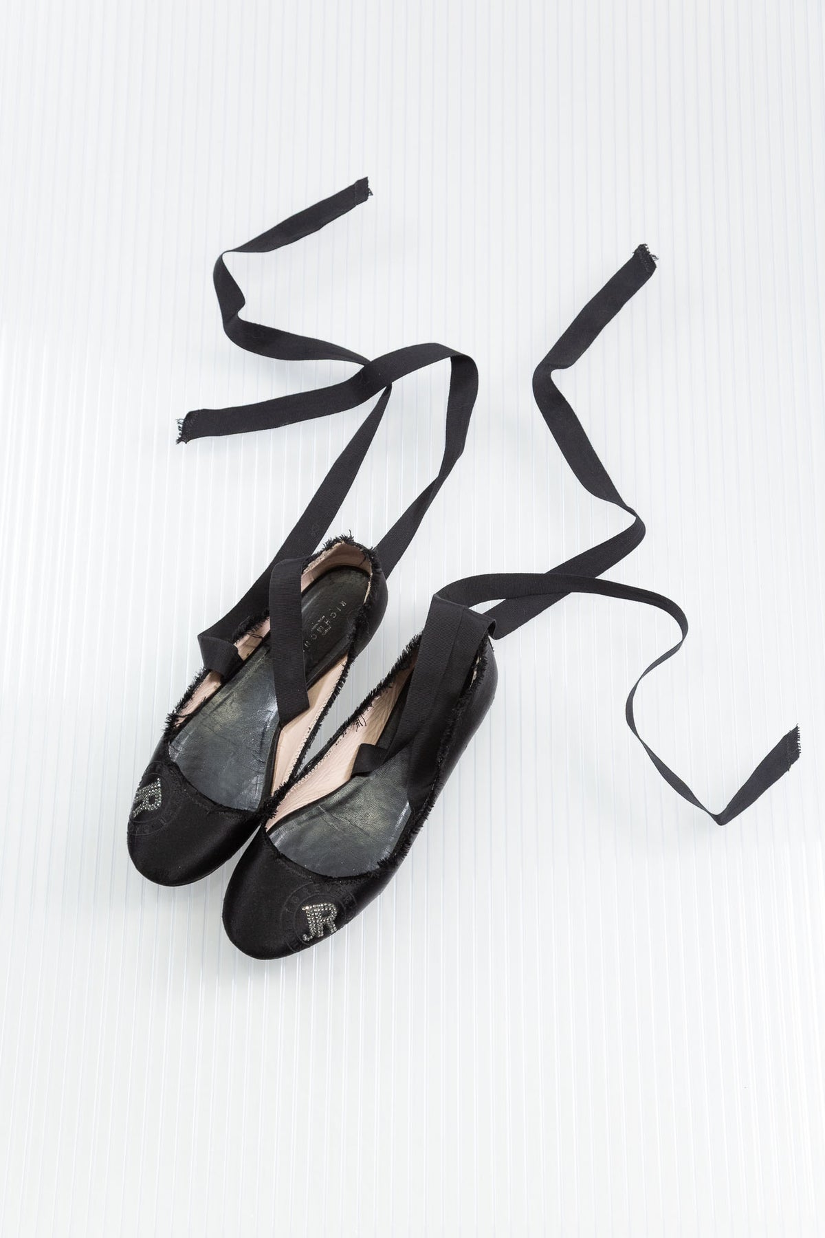 RICHMOND BLACK SATIN LACED-UP BALLERINAS