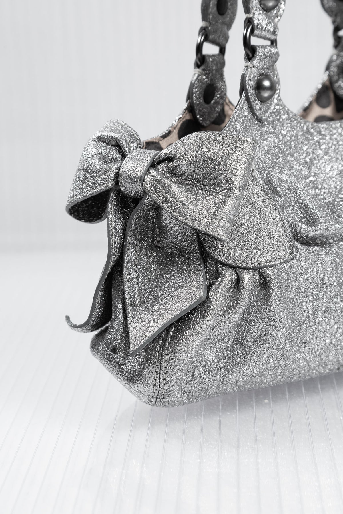 MOSCHINO SILVER METALLIC LEATHER SHOULDER BAG
