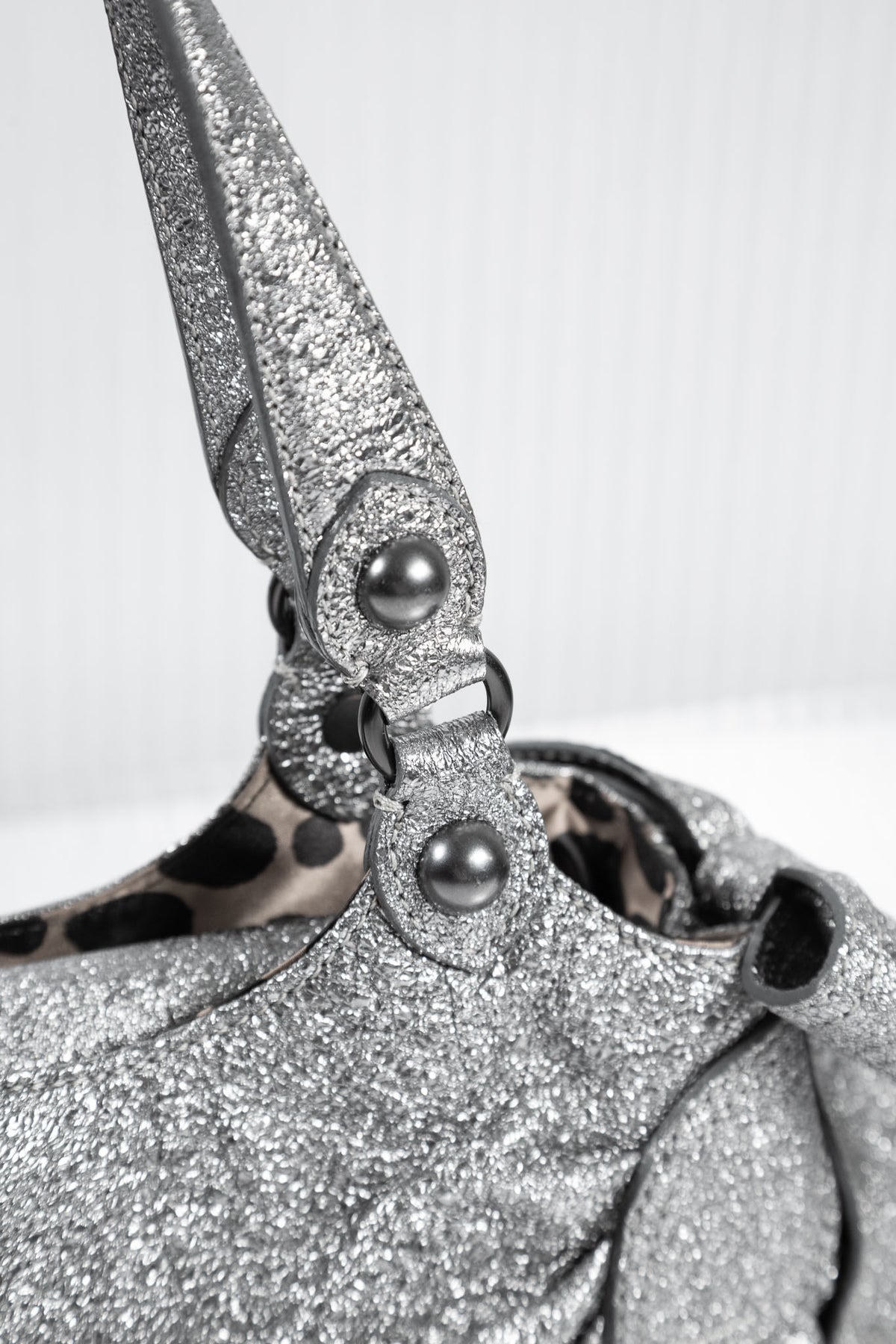 MOSCHINO SILVER METALLIC LEATHER SHOULDER BAG