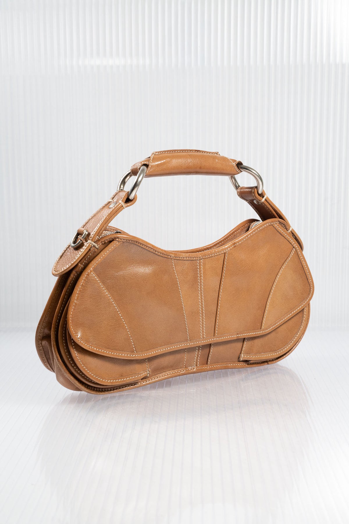 C'N'C TAN LEATHER RING HANDLE SHOULDER BAG