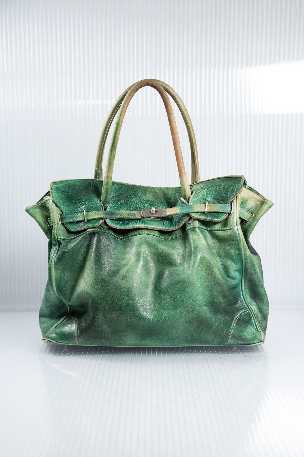WASHED FIRKIN GREEN EMERALD LEATHER BAG