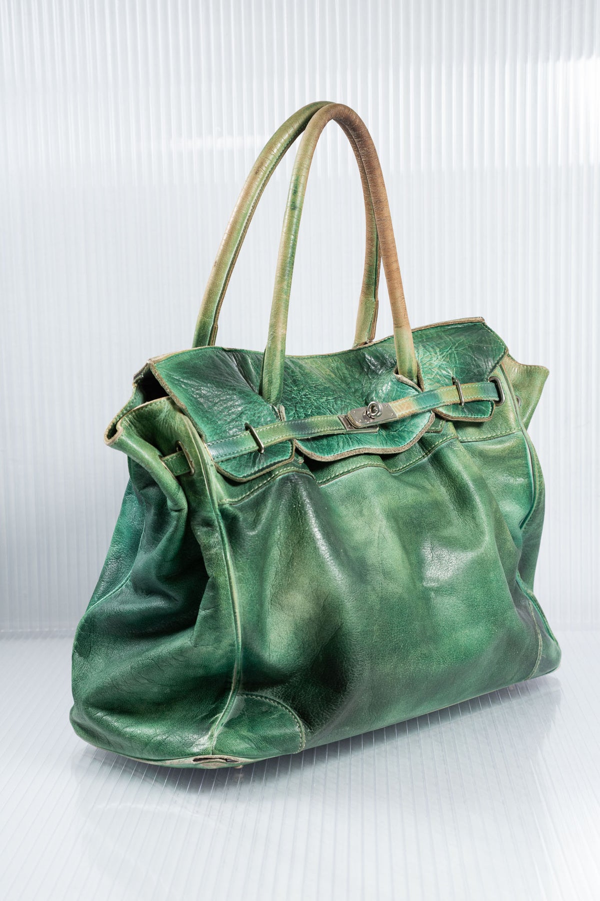 WASHED FIRKIN GREEN EMERALD LEATHER BAG