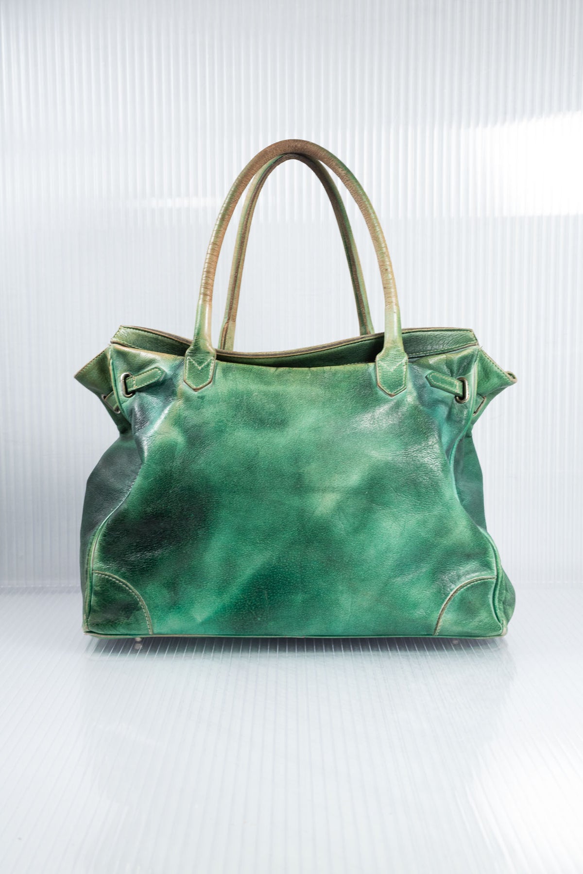 WASHED FIRKIN GREEN EMERALD LEATHER BAG