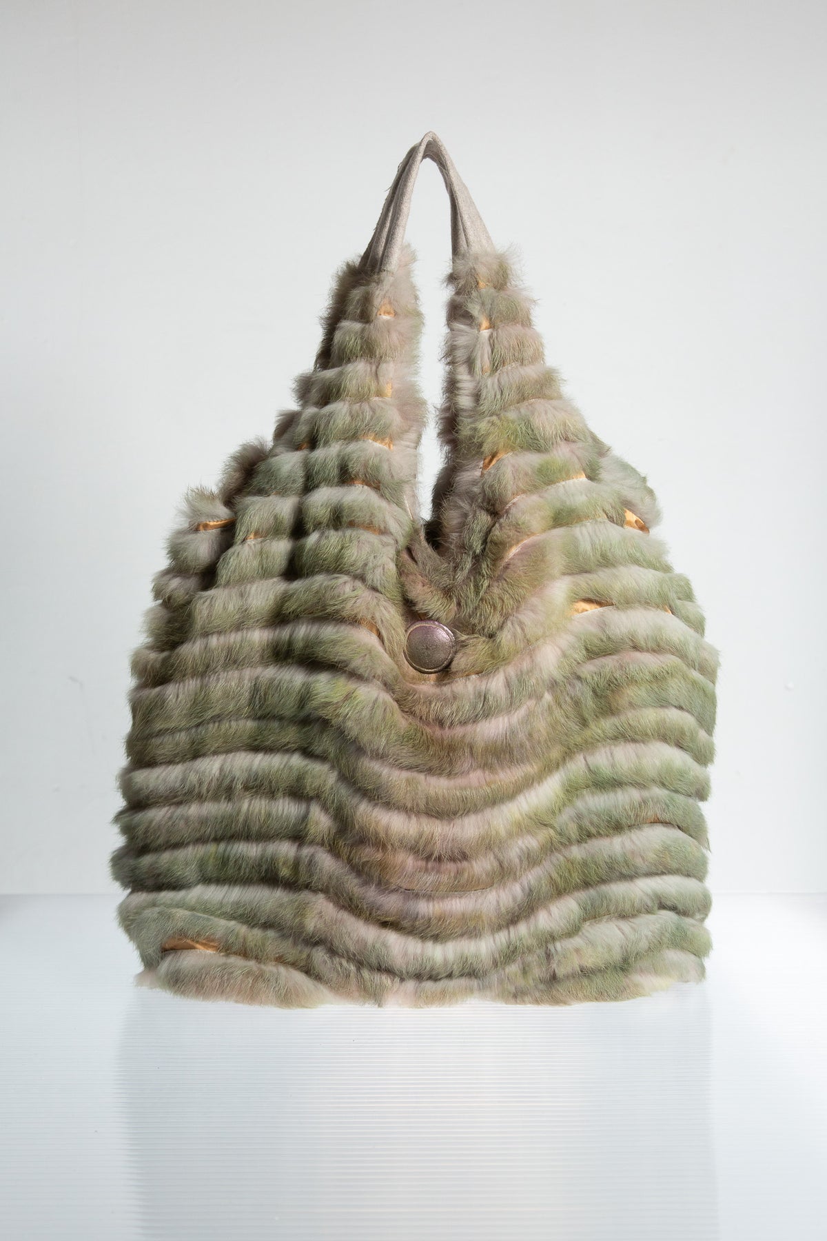 SAGE GREEN FUR PANEL SHOULDER BAG