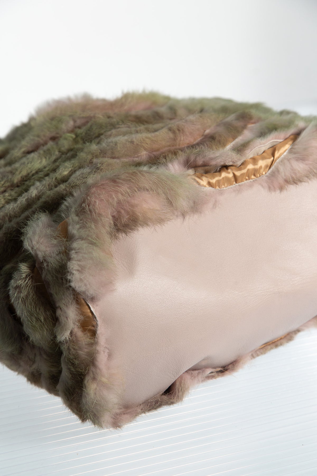 SAGE GREEN FUR PANEL SHOULDER BAG