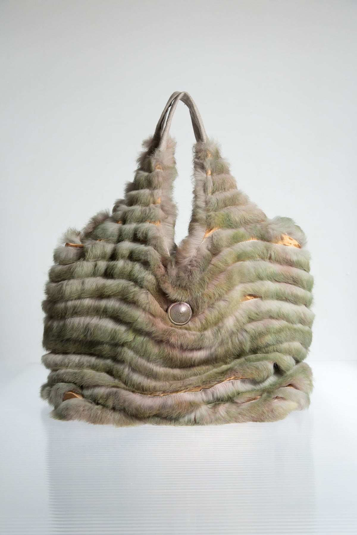 SAGE GREEN FUR PANEL SHOULDER BAG