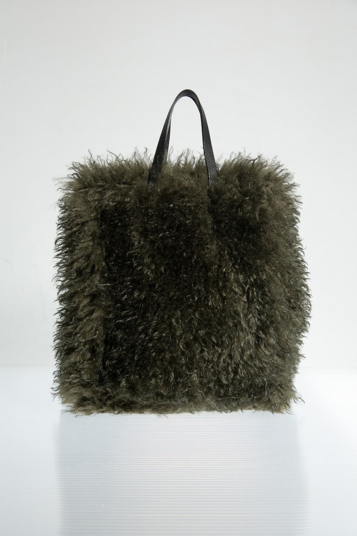 DARK GREEN FUR TOTE BAG