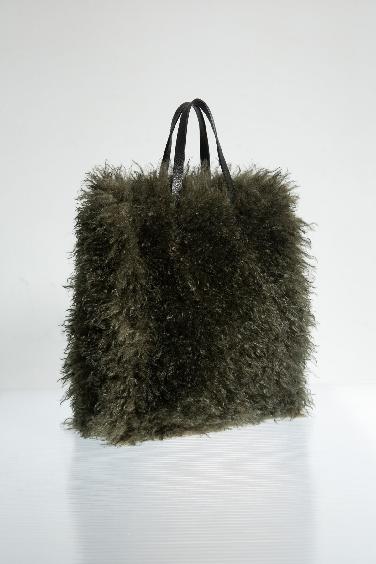 DARK GREEN FUR TOTE BAG