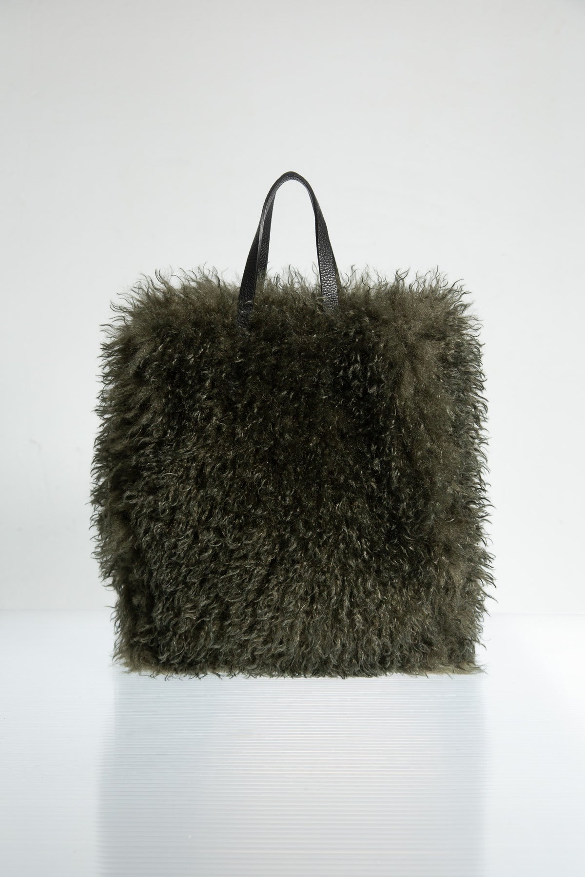 DARK GREEN FUR TOTE BAG