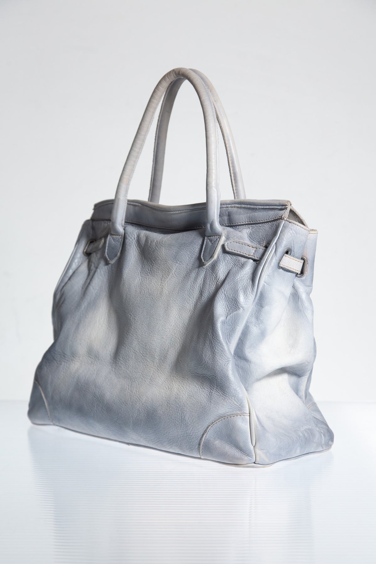 PALE BLUE FIRKIN LEATHER TRAVEL BAG