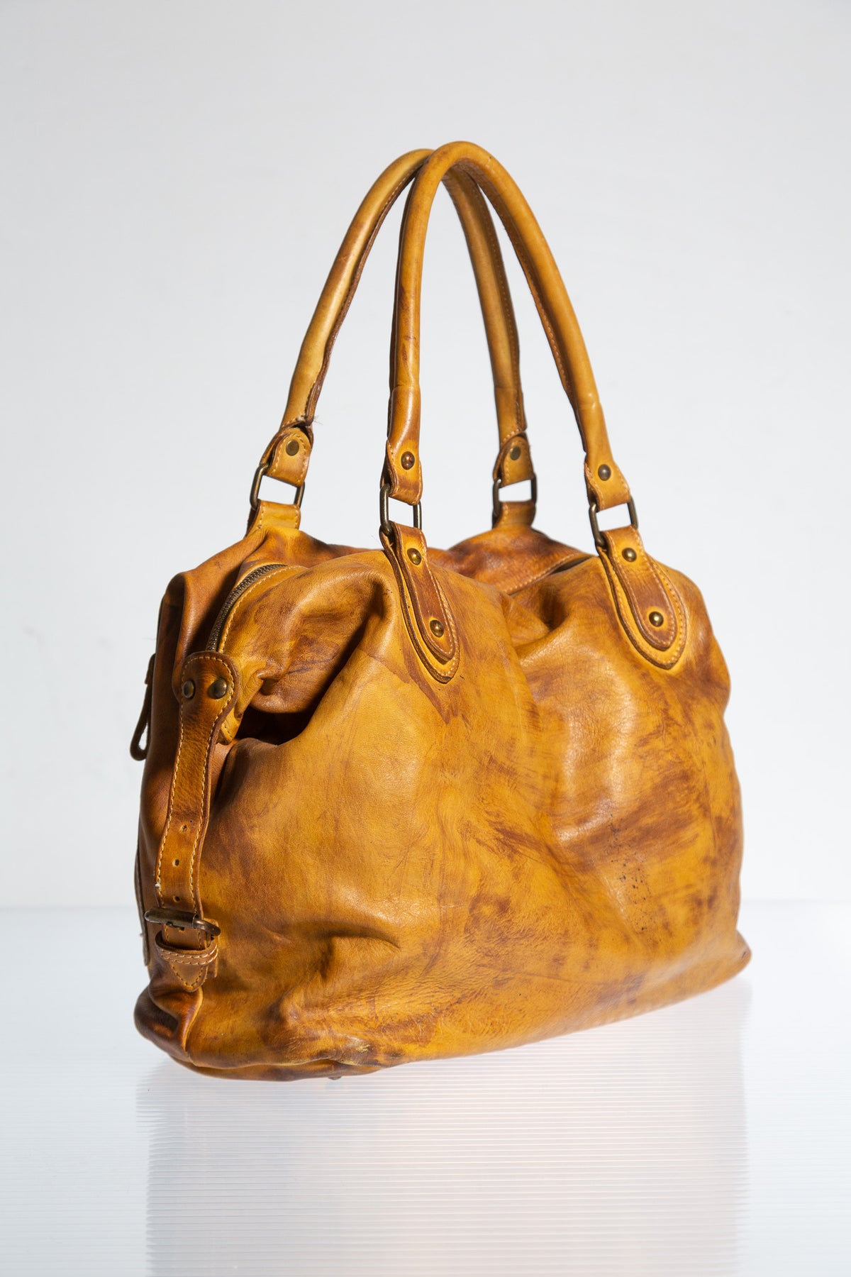 YELLOW LEATHER POCKETS TOTE BAG