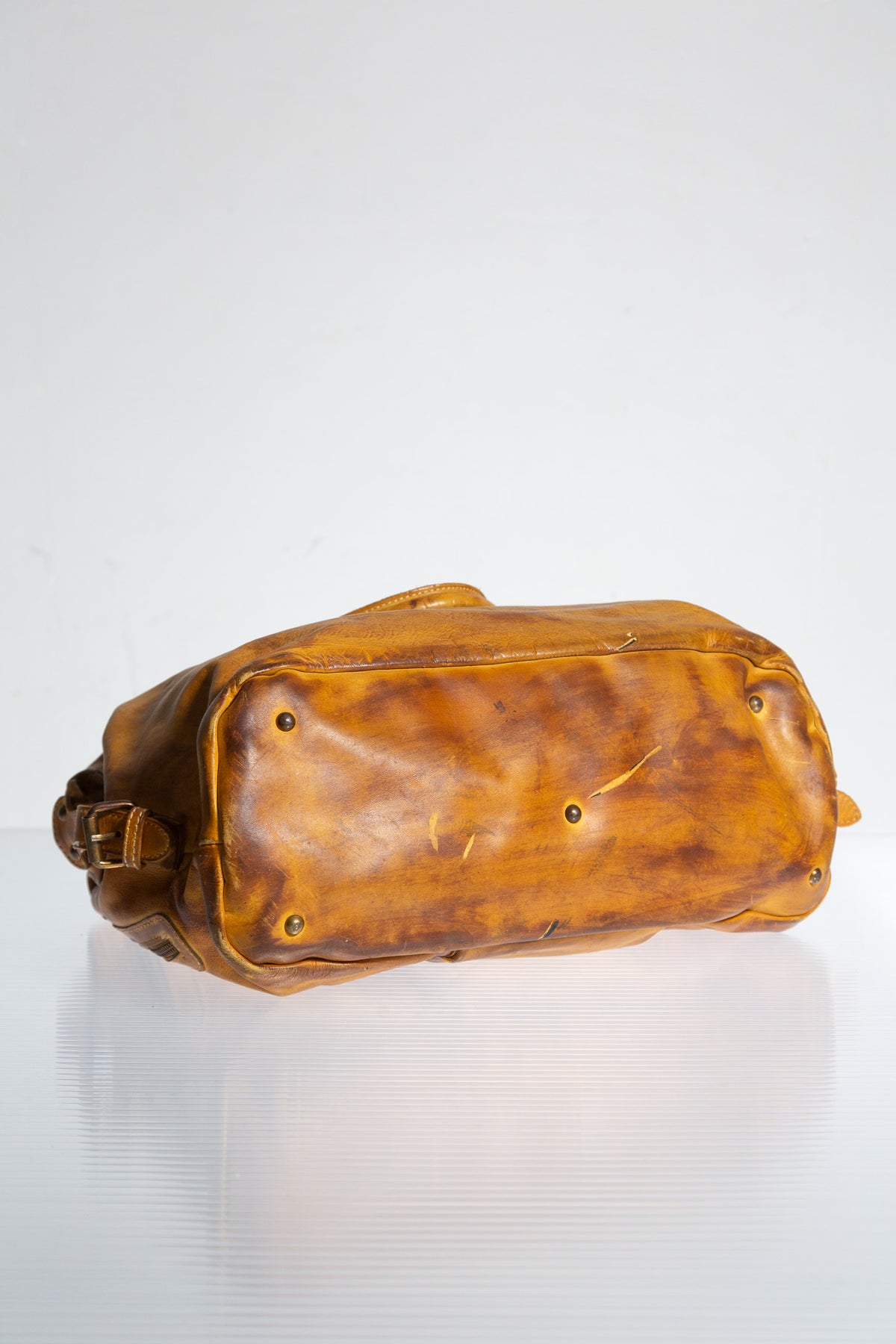 YELLOW LEATHER POCKETS TOTE BAG