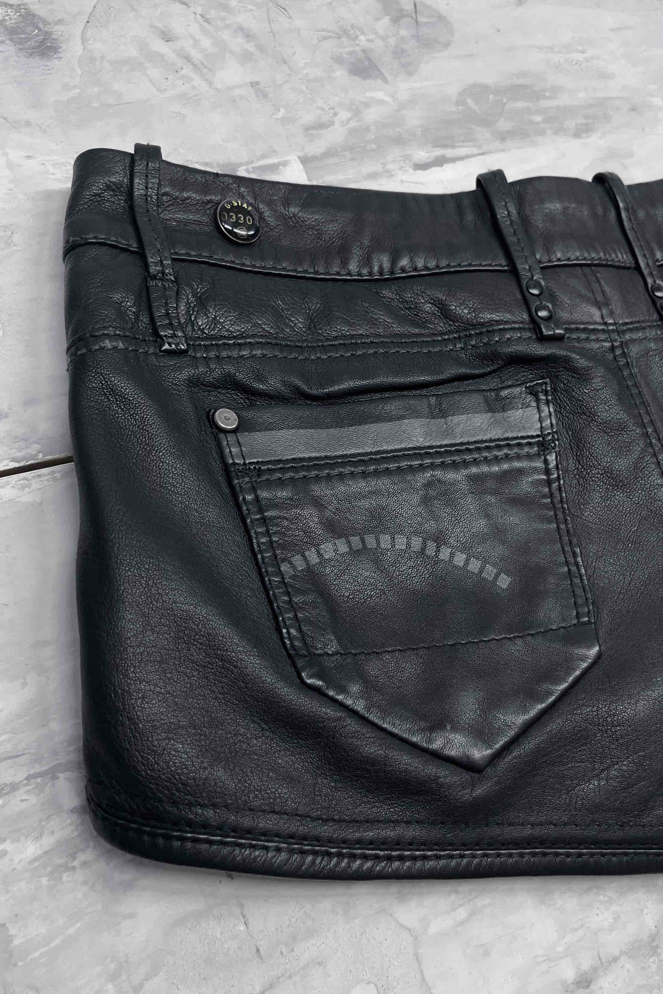BLACK LEATHER MICRO SHORTS