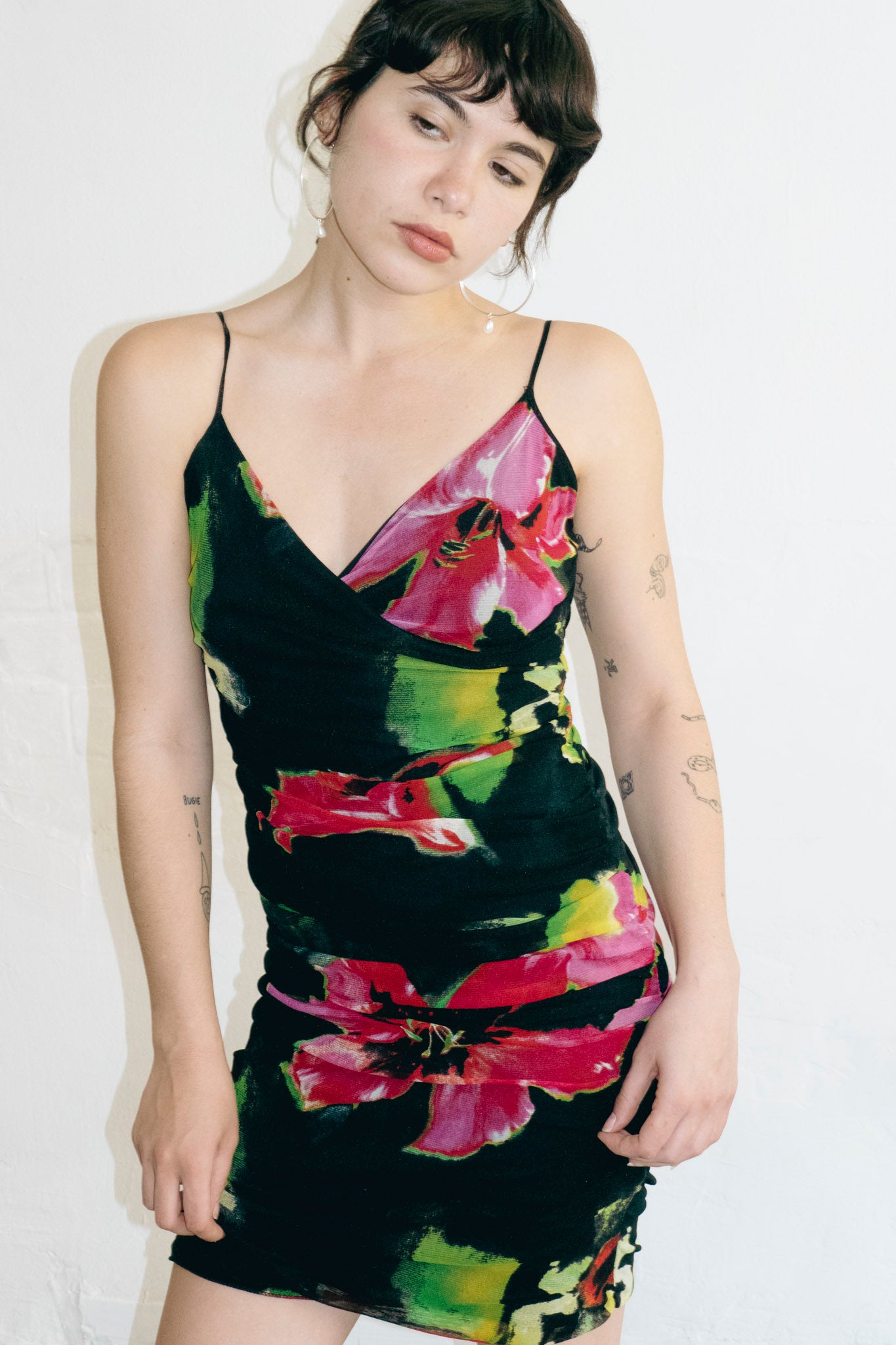 Lilies Ruched Mesh Dress