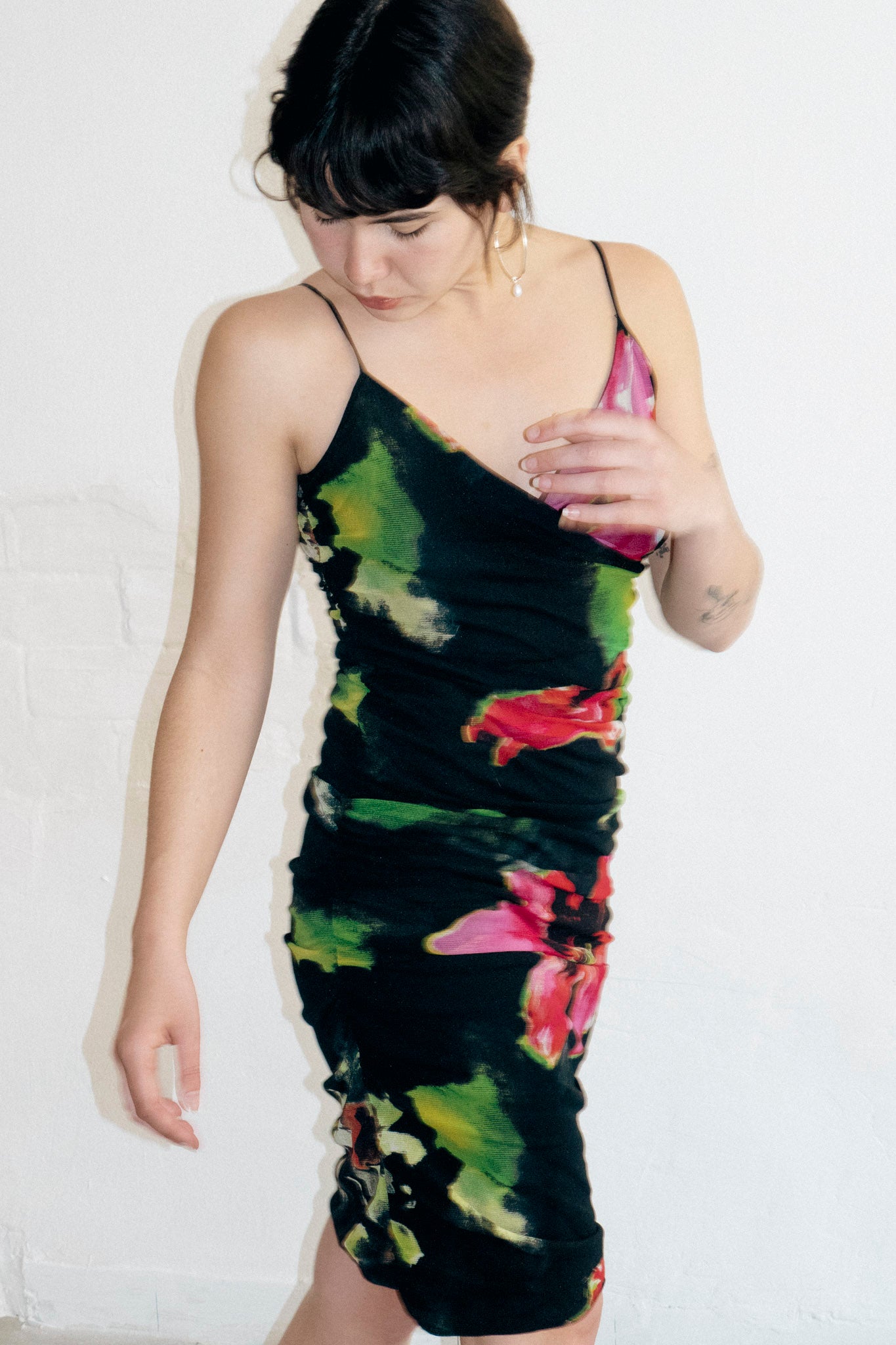 Lilies Ruched Mesh Dress