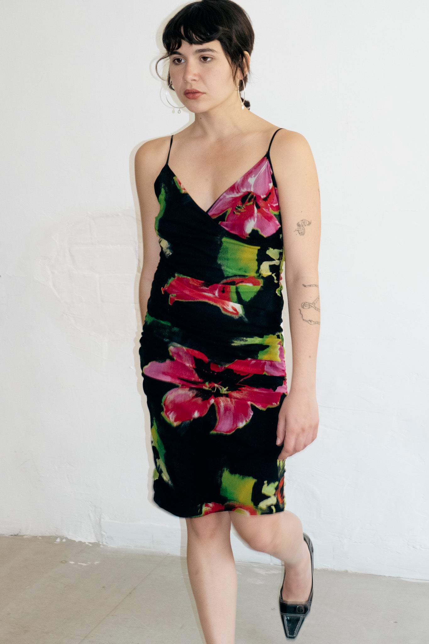 Lilies Ruched Mesh Dress
