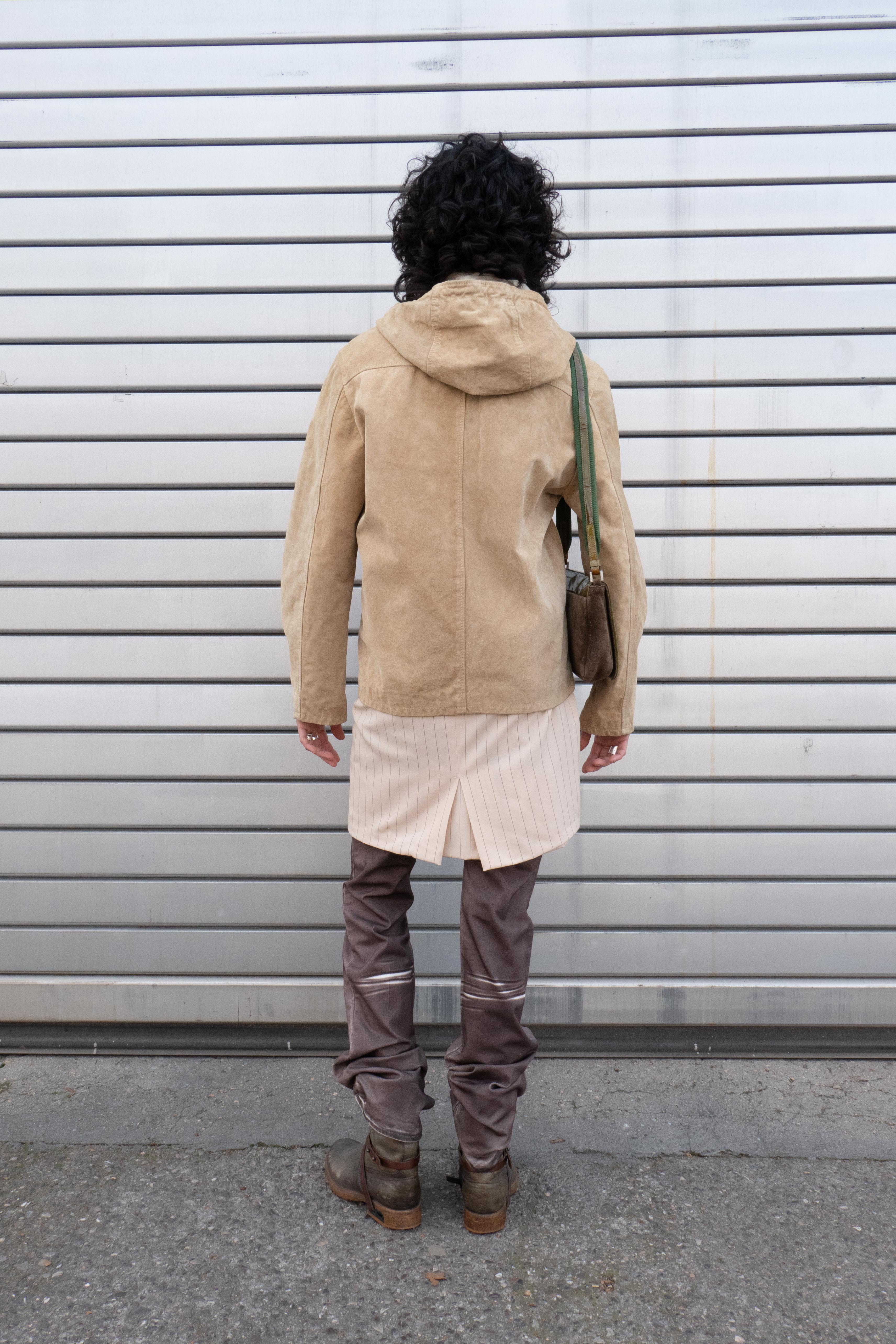 BEIGE HOODIE SUEDE JEACKET