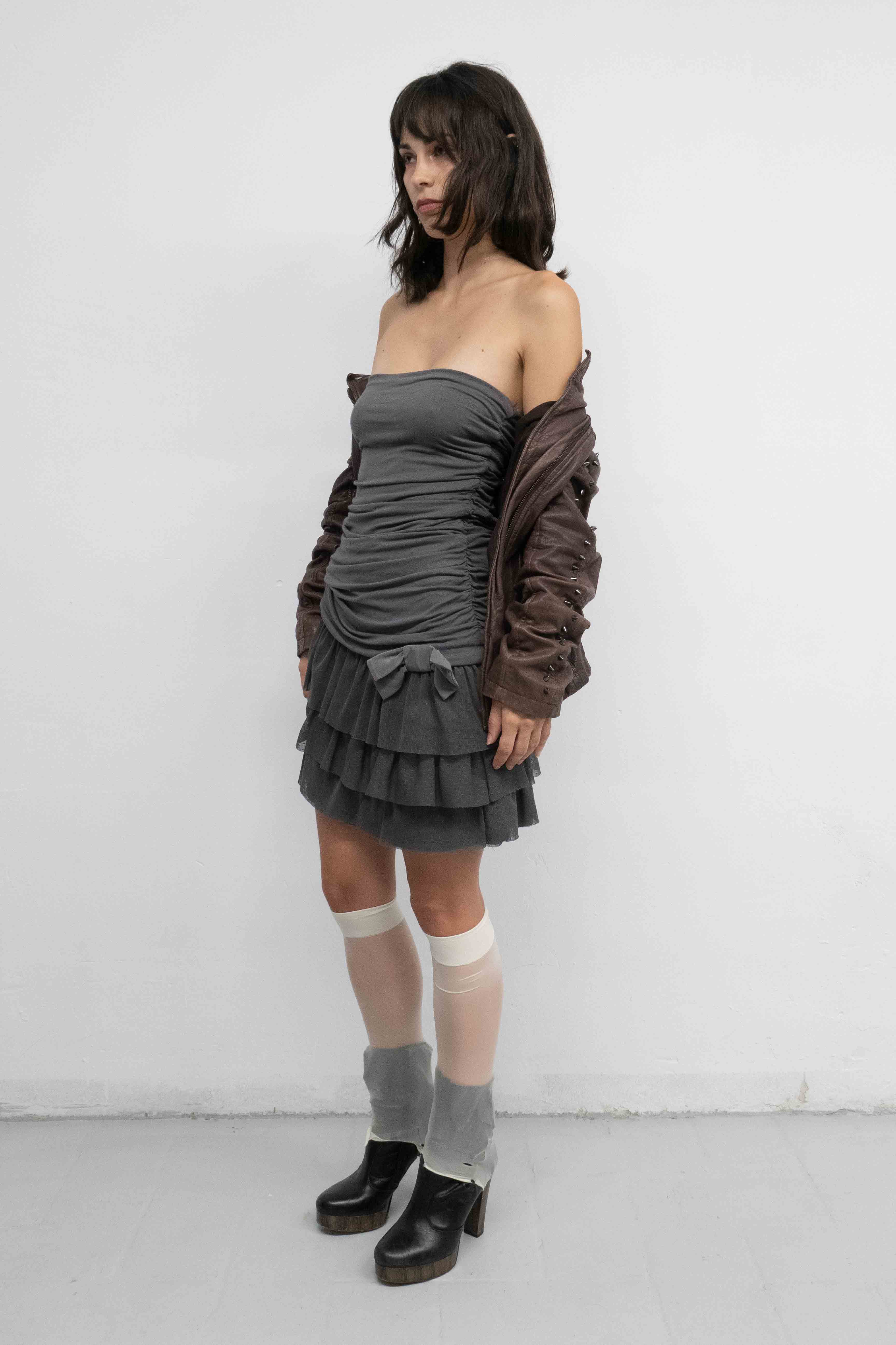 RUCHED BOW STAPELESS DRESS