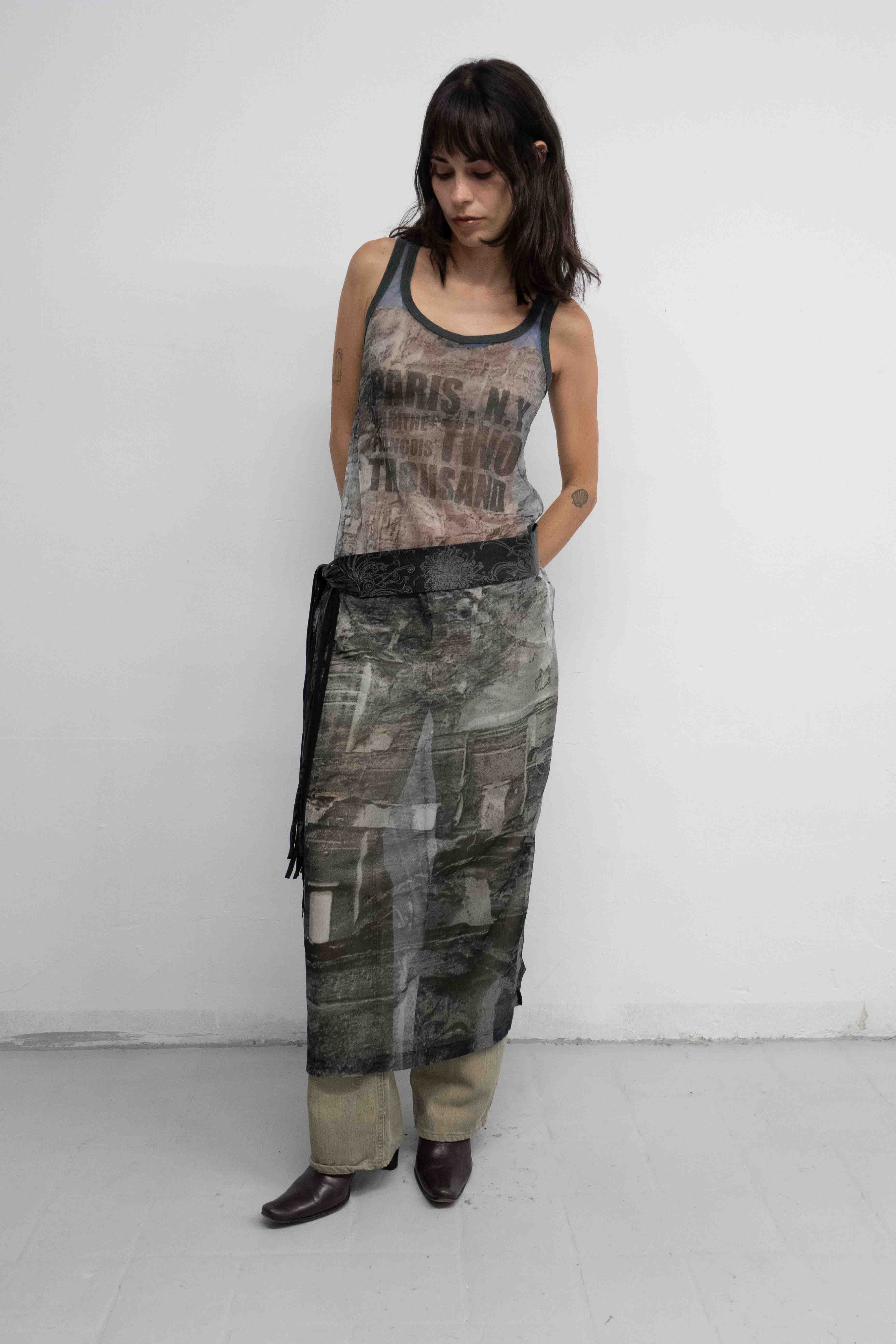 CITY PRINT MESH DRESS