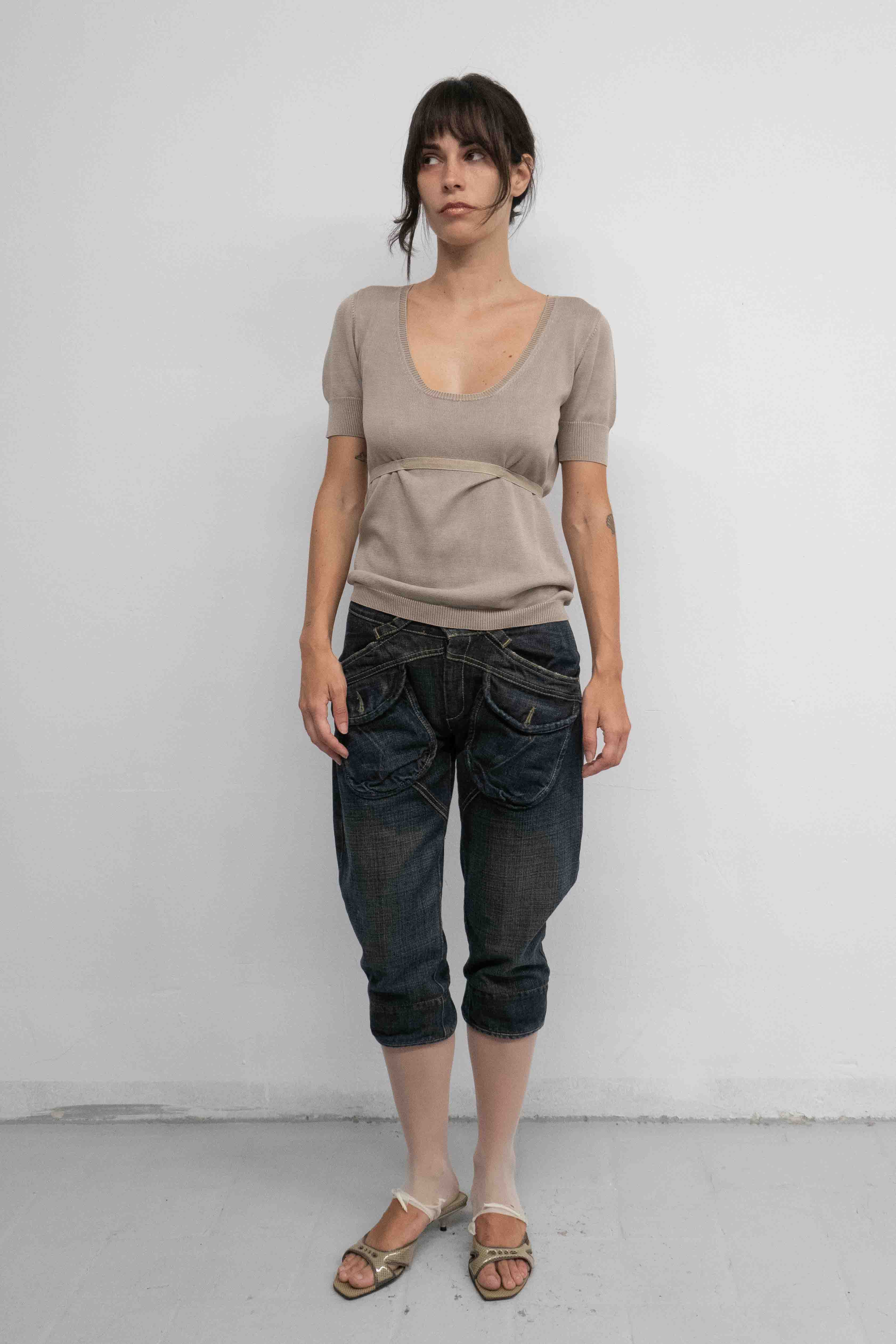 00S BROWN SILK KNITTED TOP