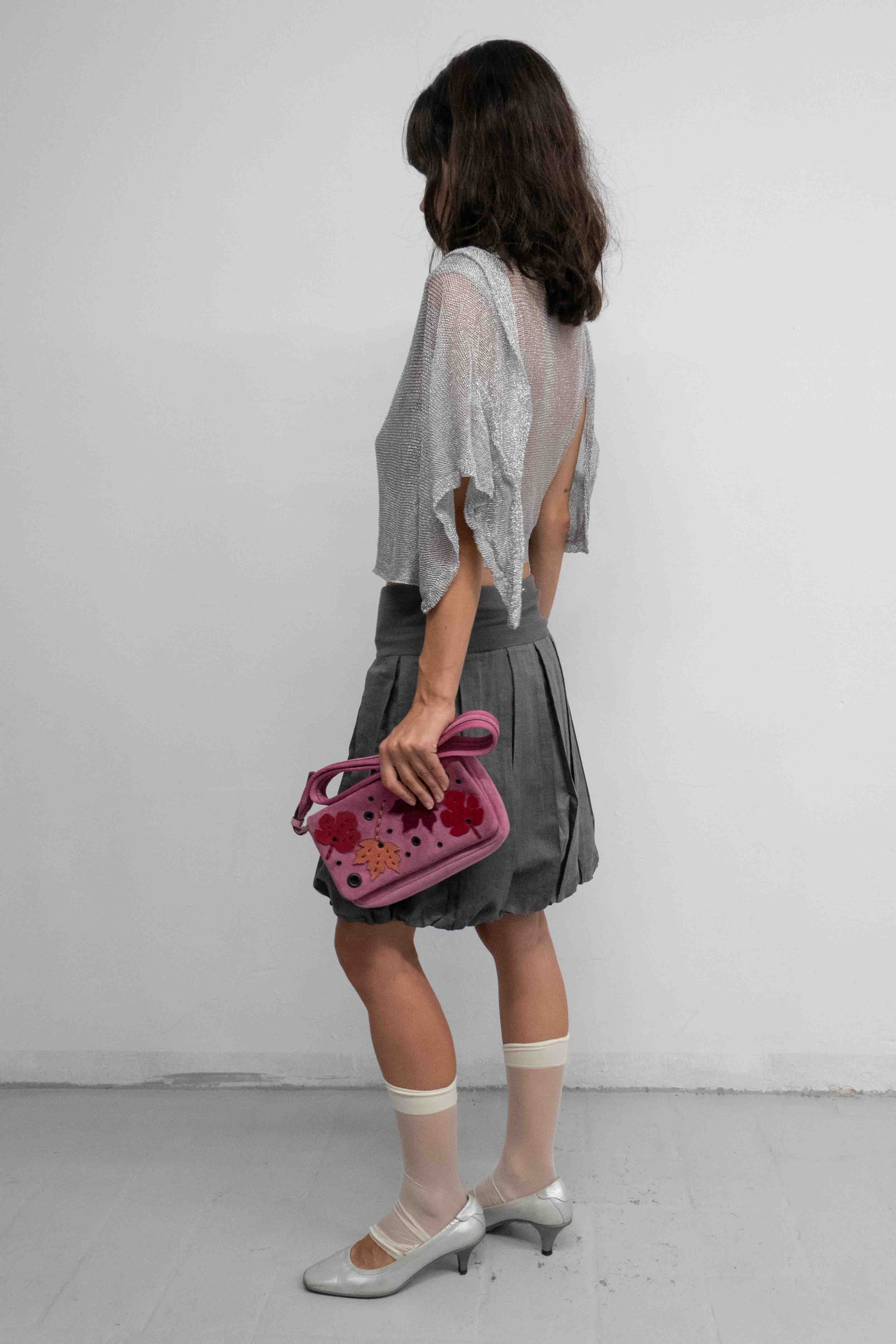 SILVER NET WRAP TOP