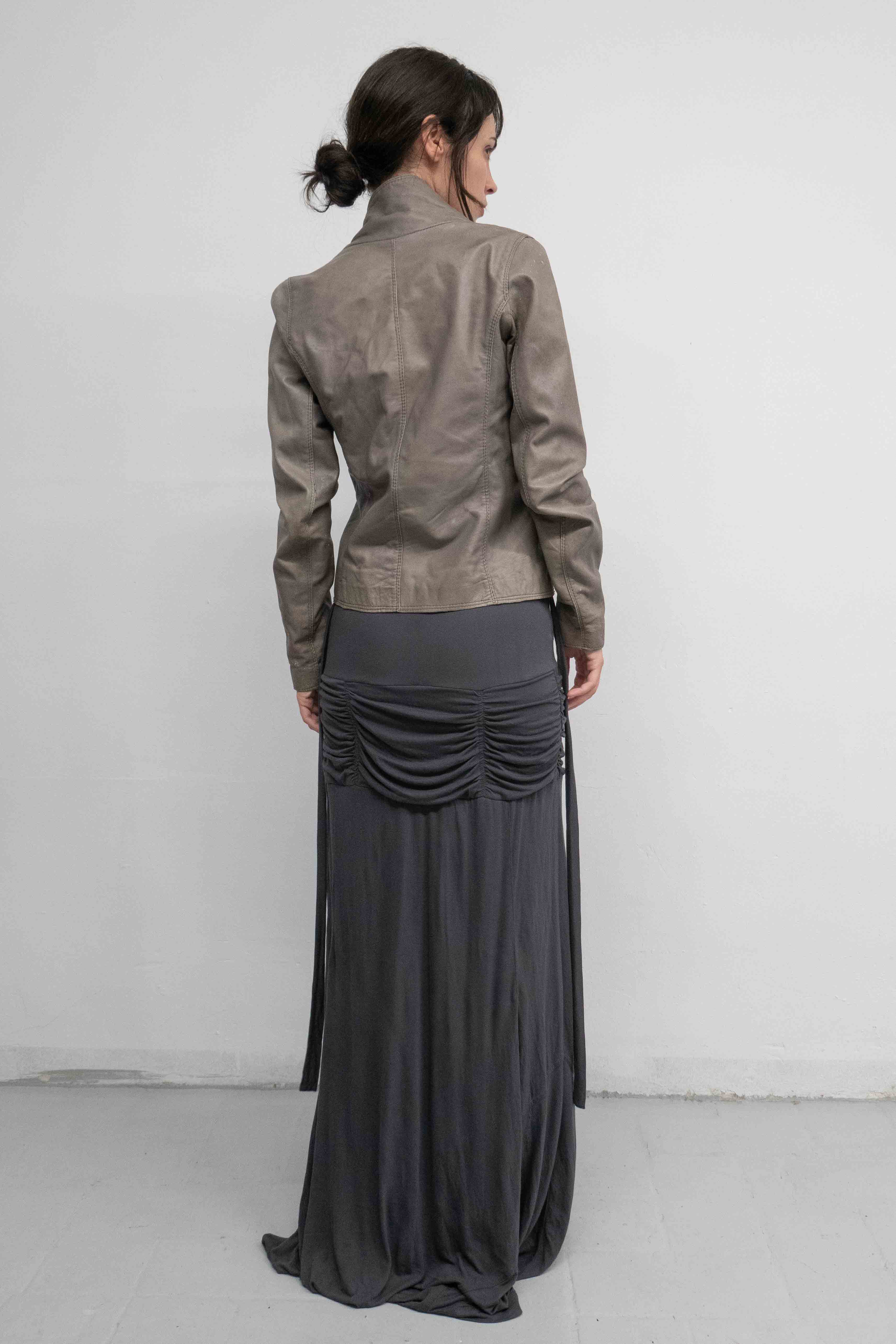 ASYMMETRIC DRAIPED LEATHER JACKET