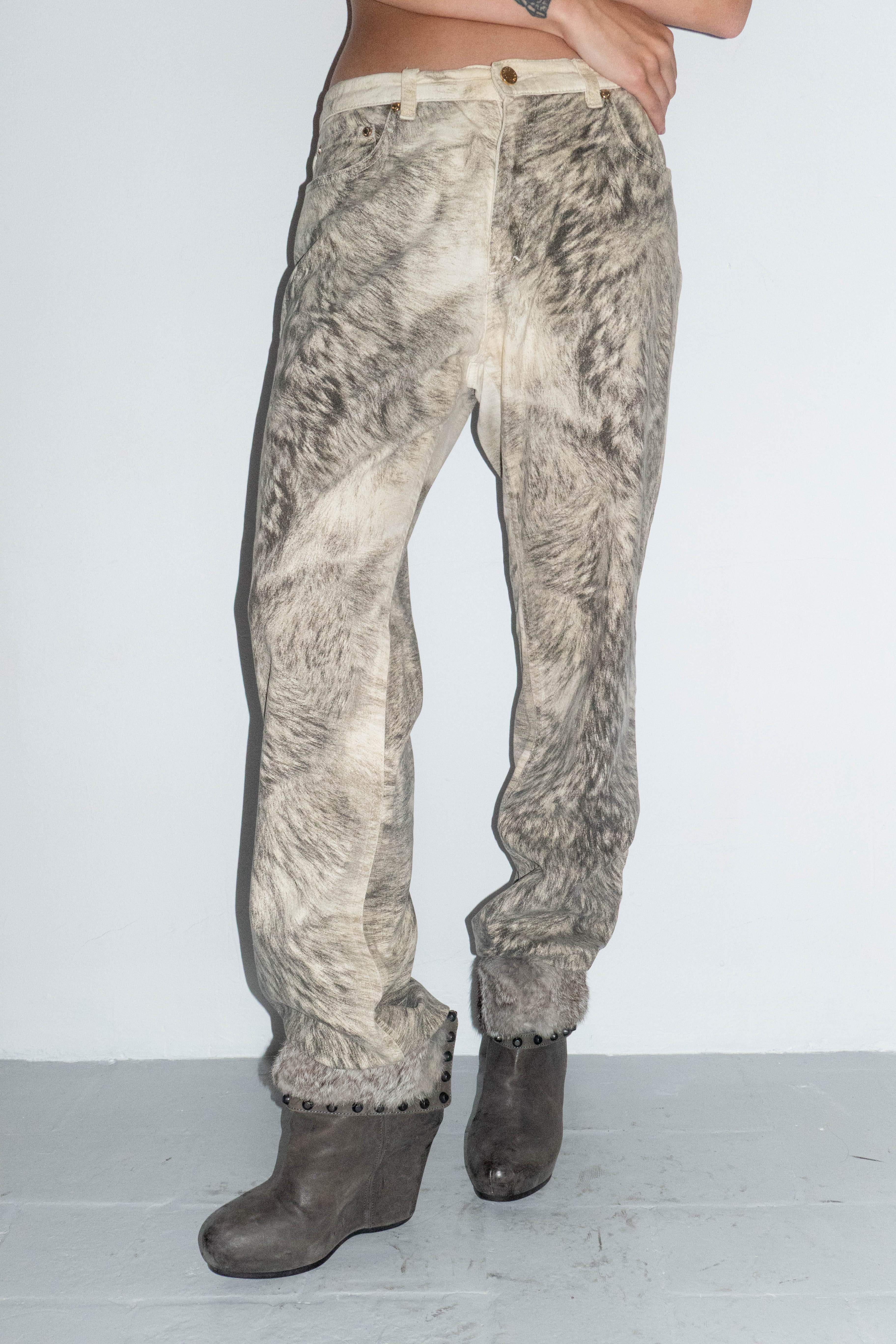 FW99 FUR PRINTED PANTS