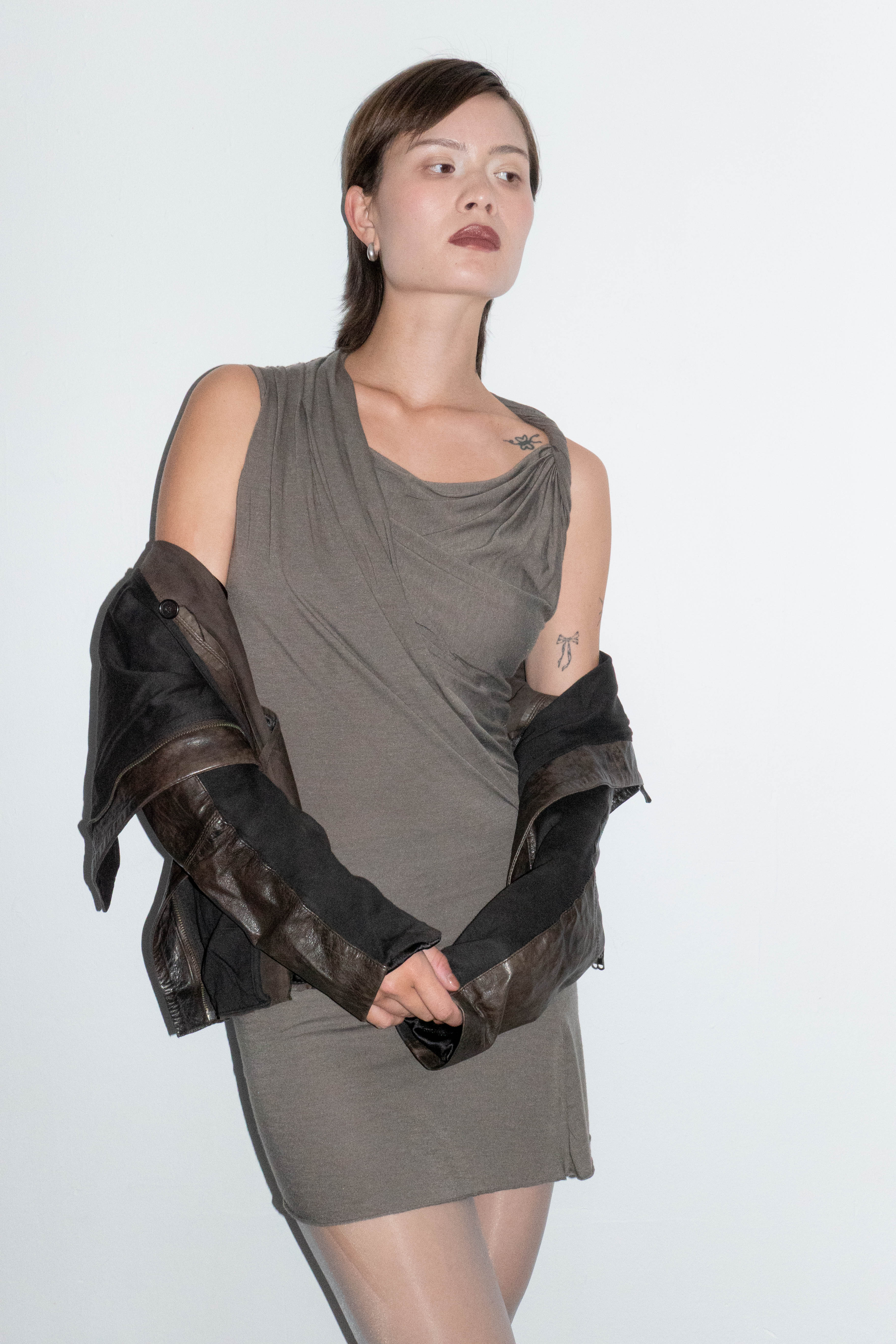 DRAPED COWL NECK TANK DRESS