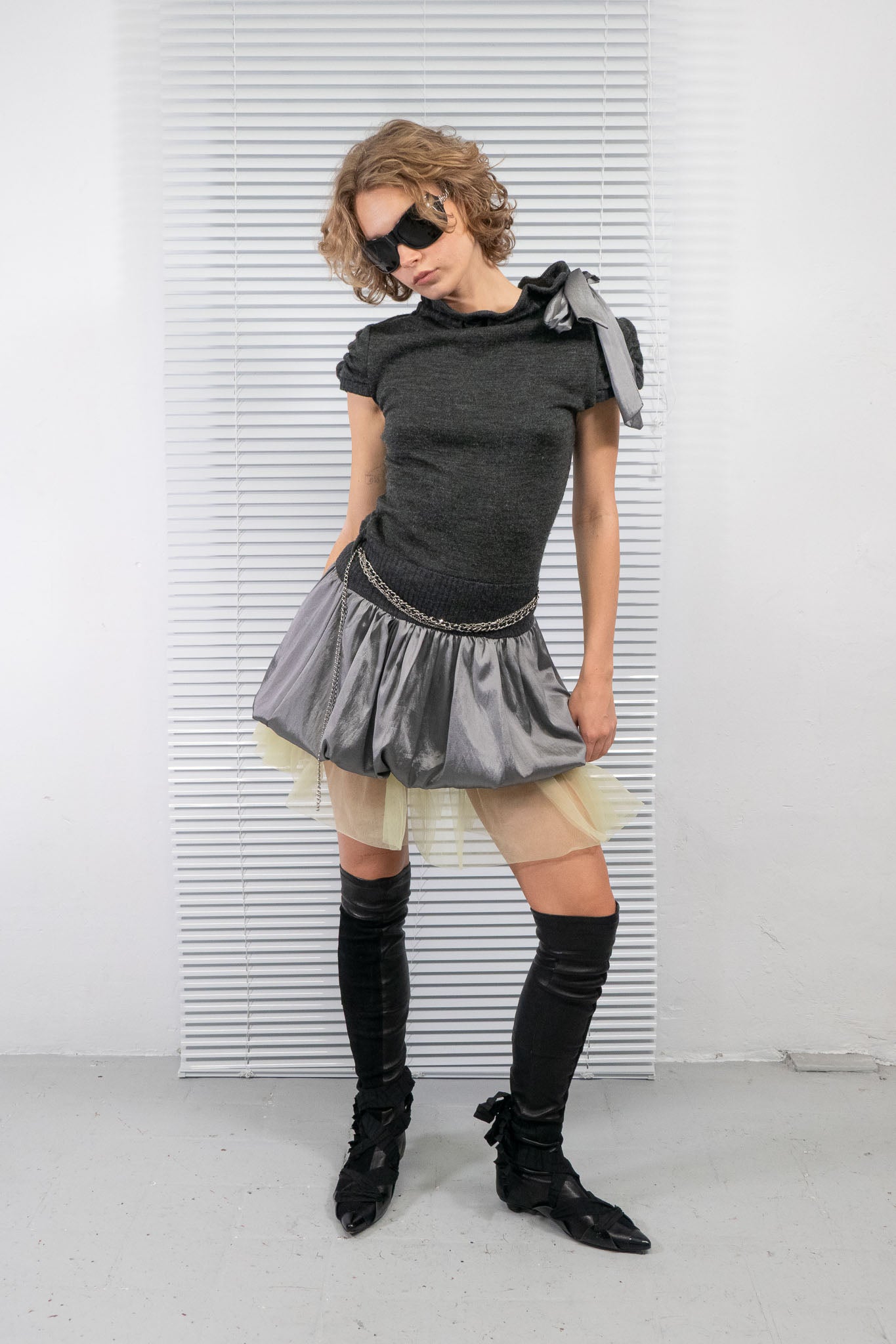 KNIT SHEEN BUBBLE DRESS